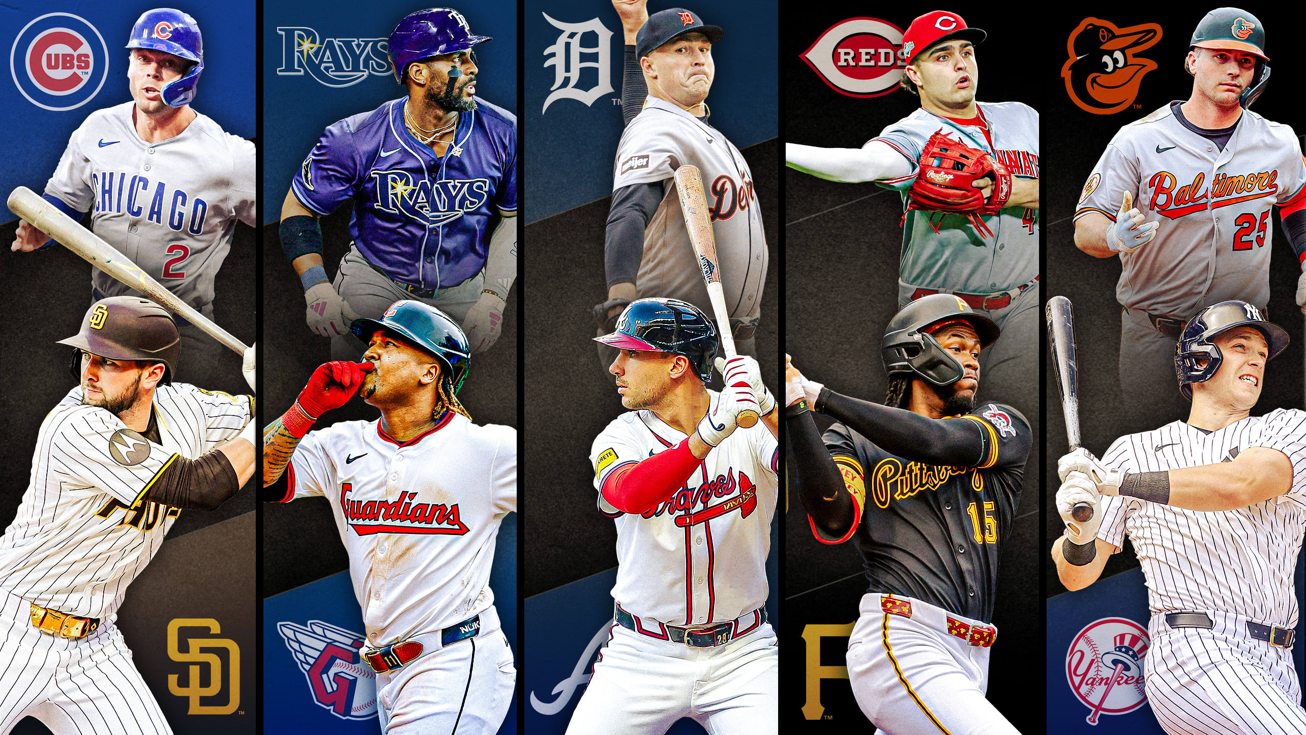 Images of 10 players with their team logos behind them, representing 5 series to watch this week