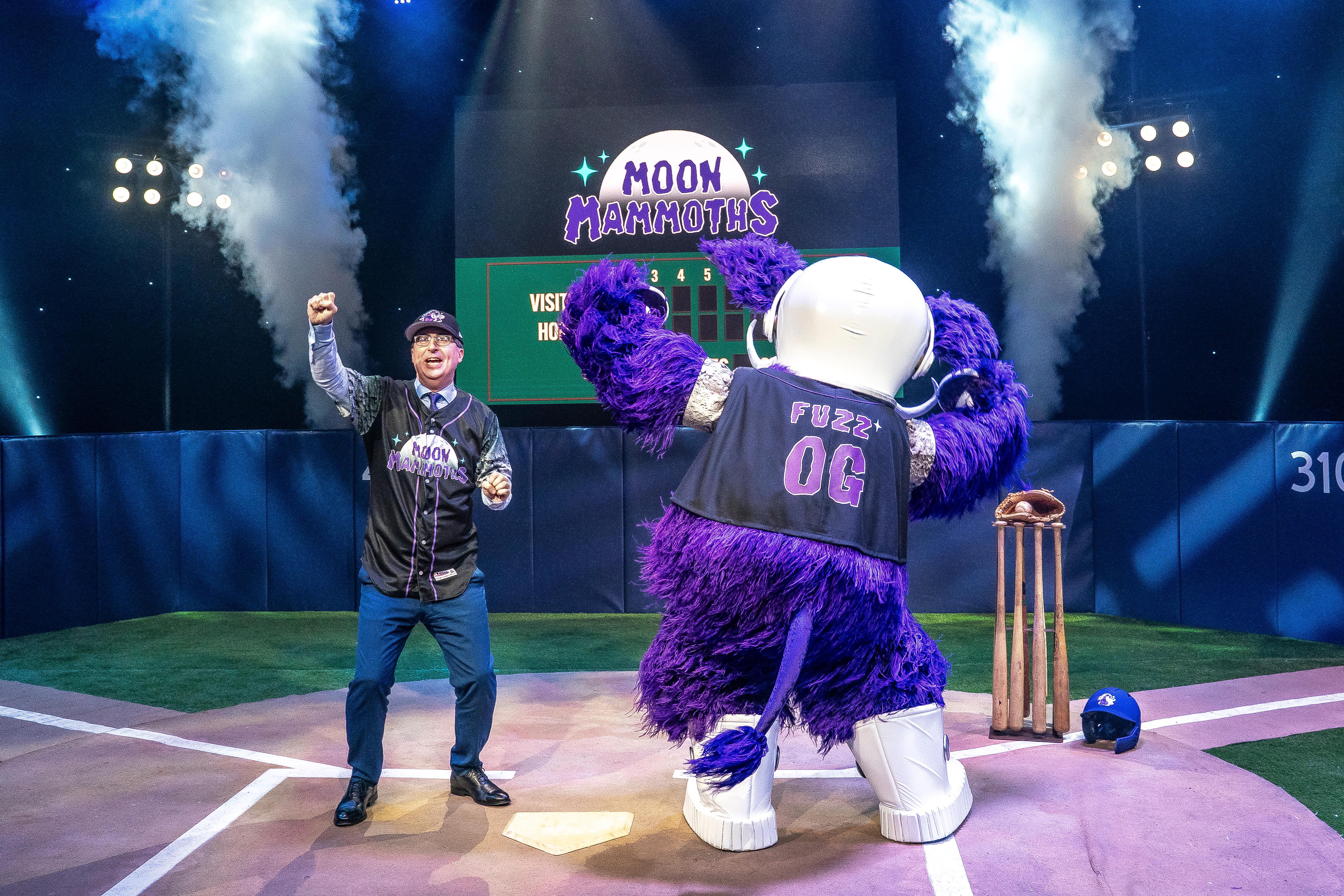 Late night host John Oliver with the Moon Mammoth