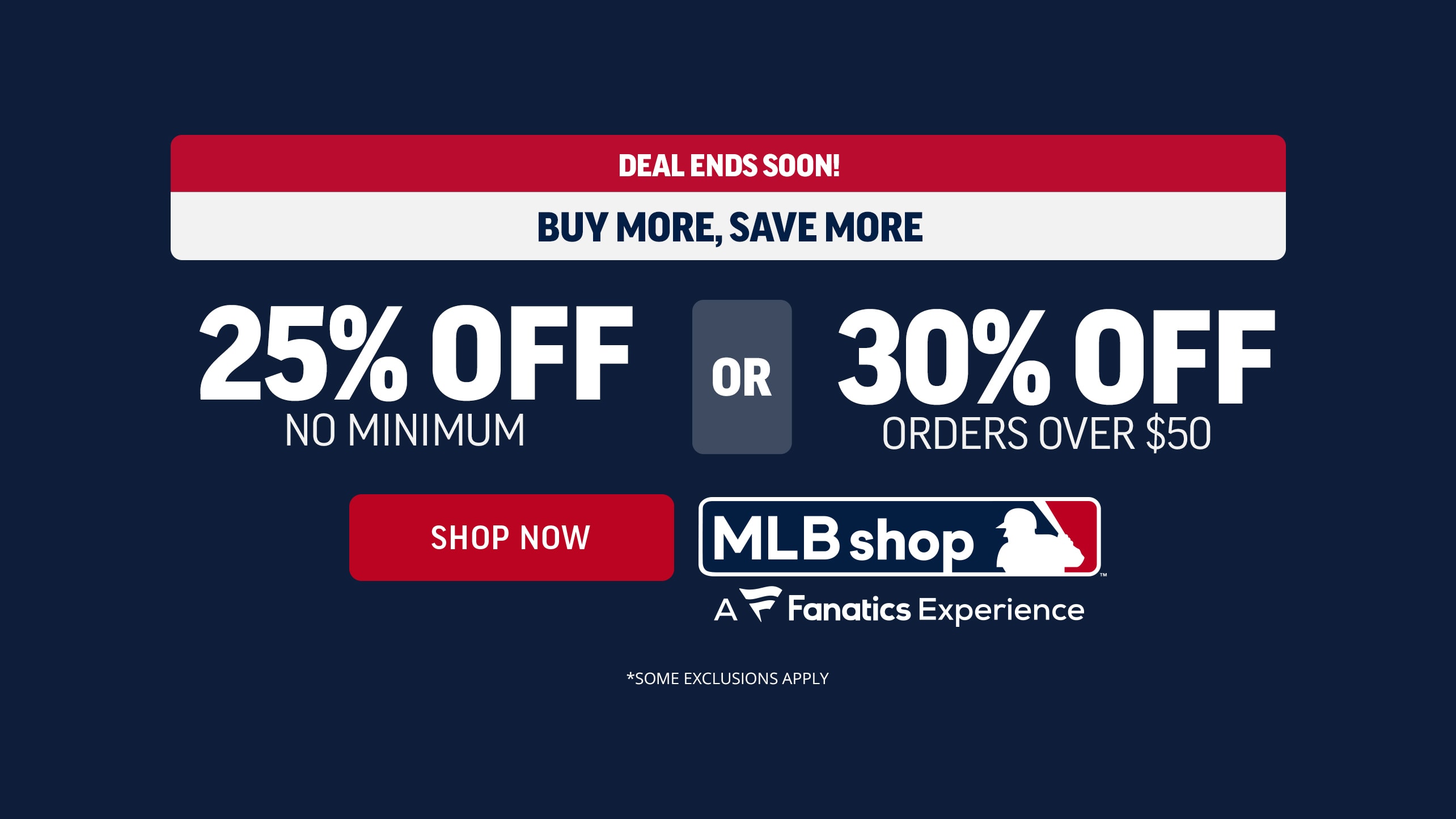 Ad for savings of up to 30% off at the MLB Shop