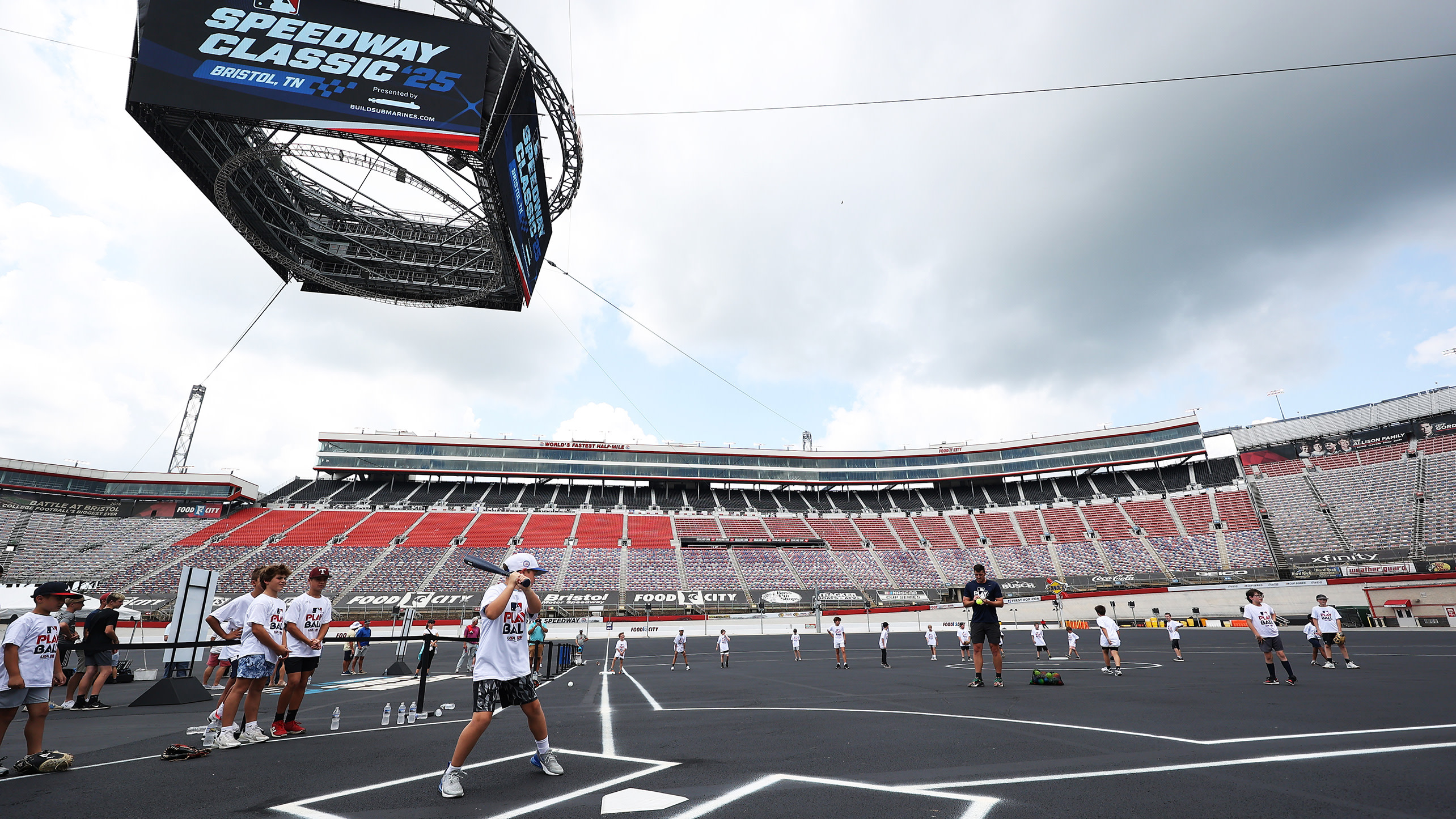 Kids play baseball at Bristol Motor Speedway