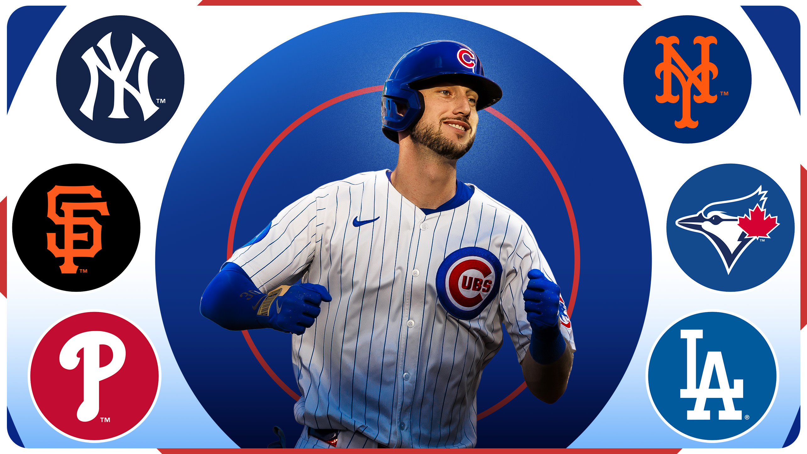 Kyle Tucker surrounded by six team logos