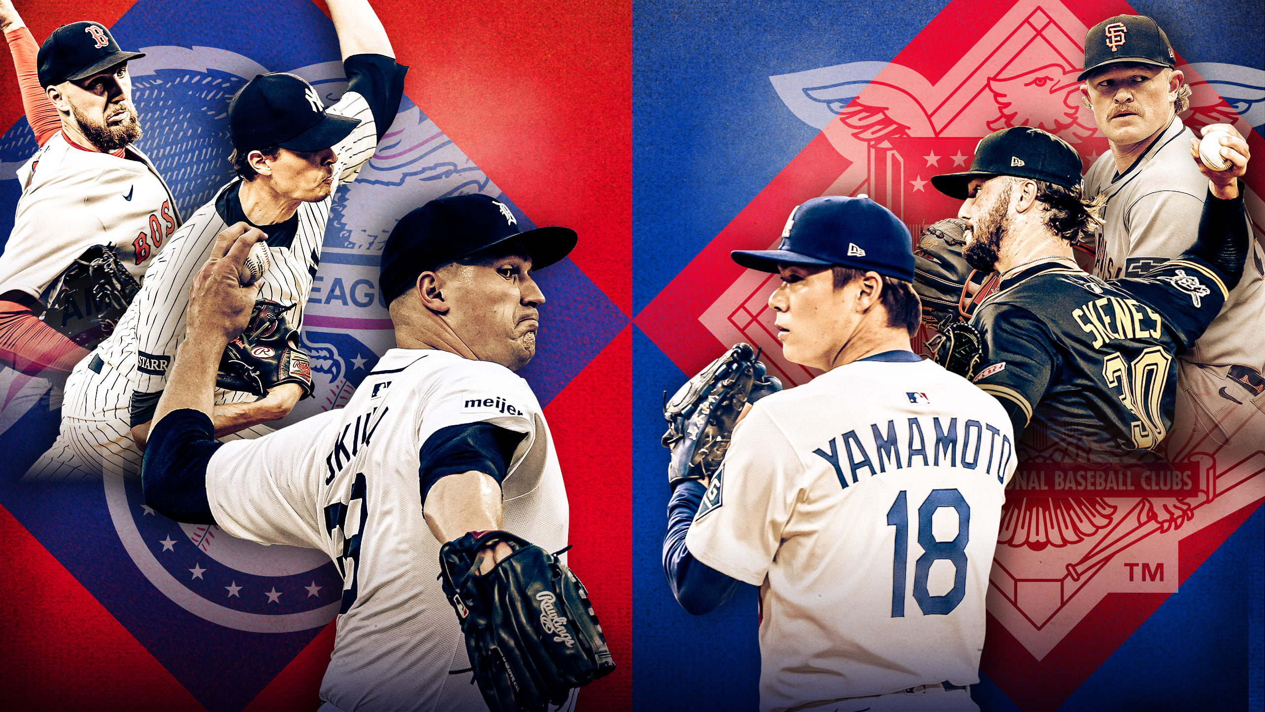 Garrett Crochet, Max Fried, Tarik Skubal, Yoshinobu Yamamoto, Paul Skenes and Logan Webb