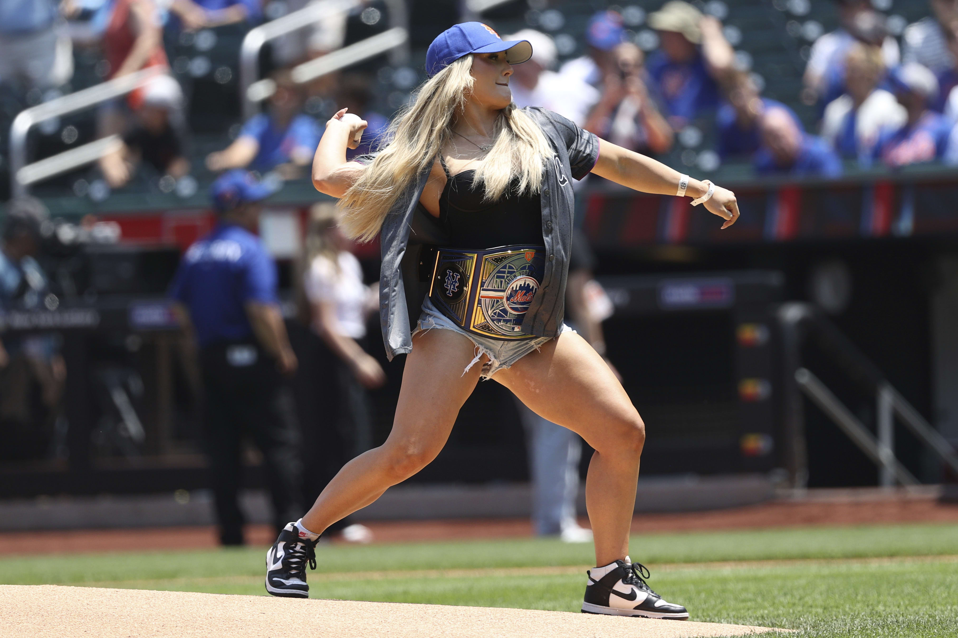 Tiffany Stratton throws out the first pitch
