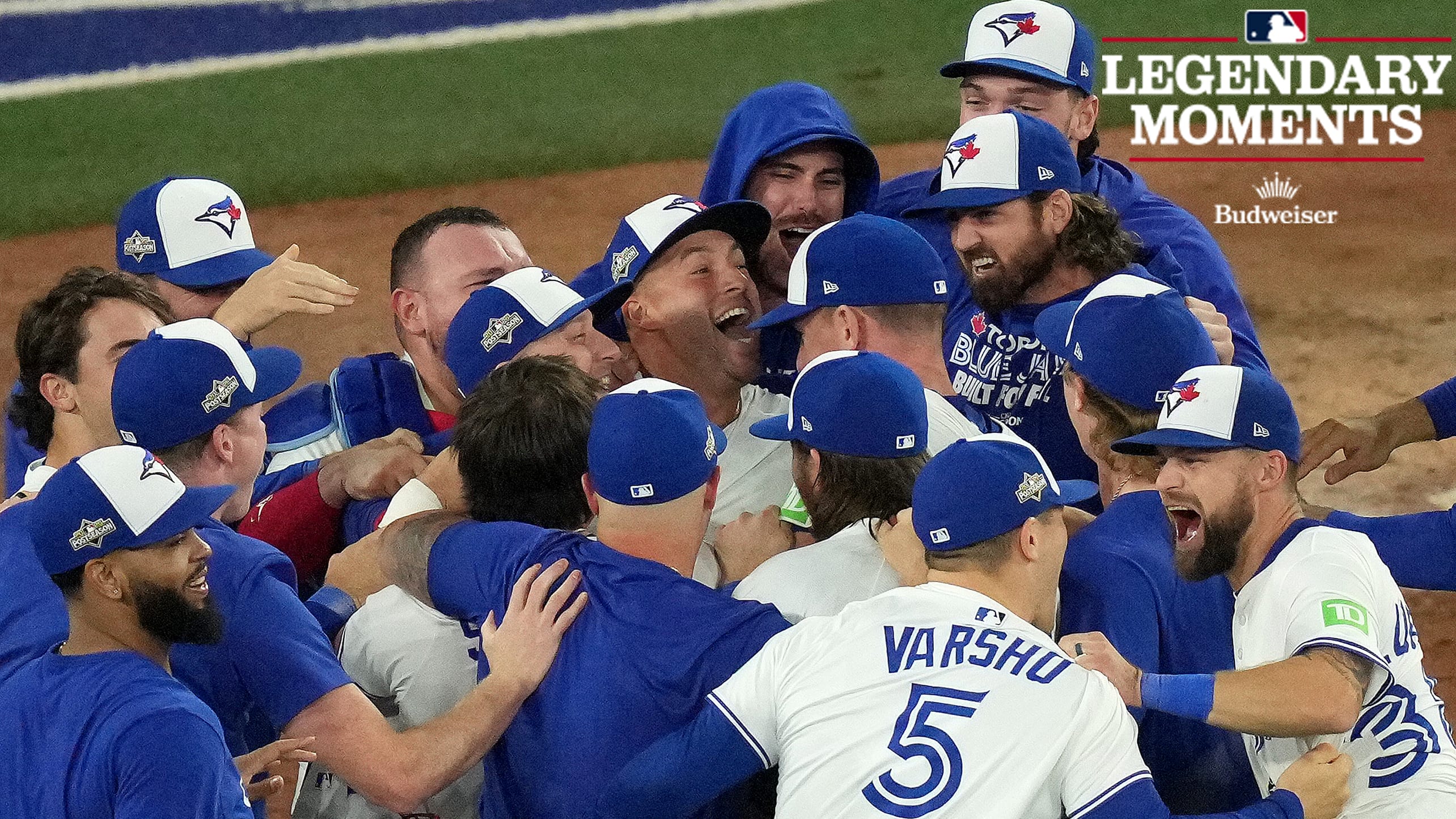 The Blue Jays celebrate after the last out