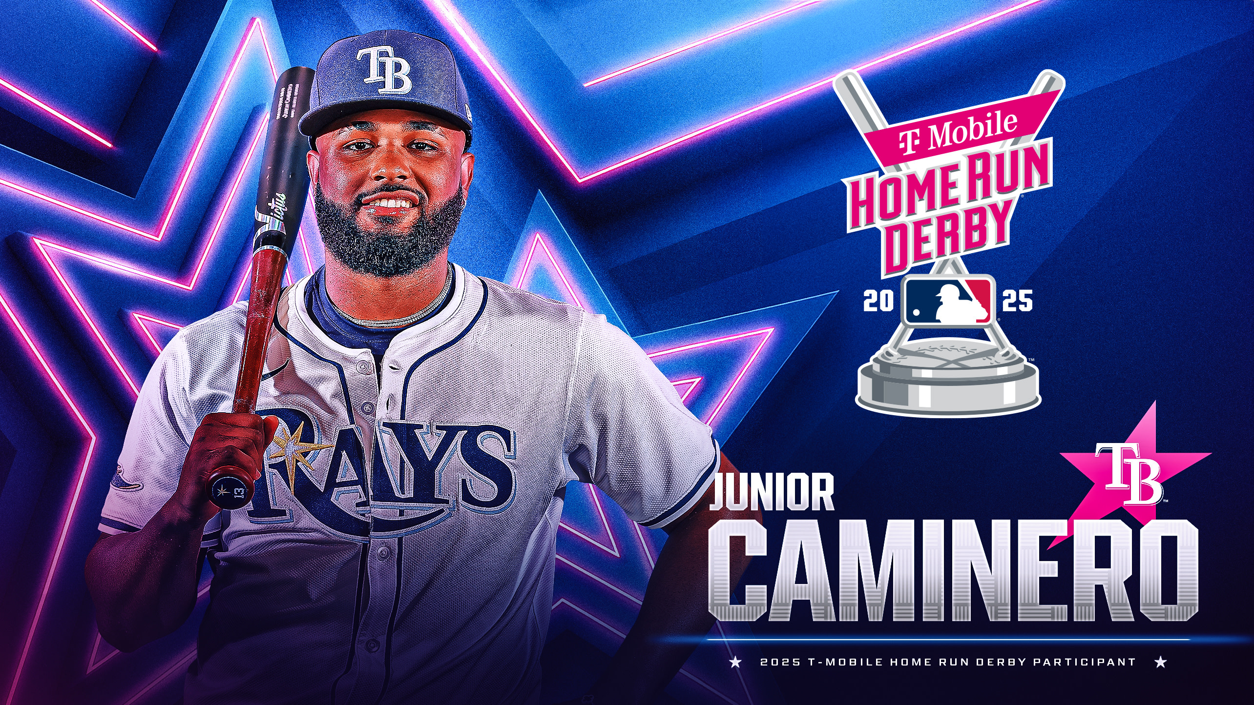 The Rays' Junior Caminero will swing for the fences in Monday's T-Mobile Home Run Derby