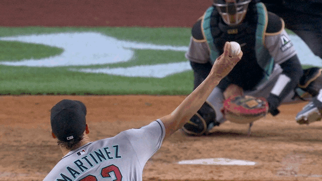 An animated GIF of Justin Martinez making Aaron Judge look silly