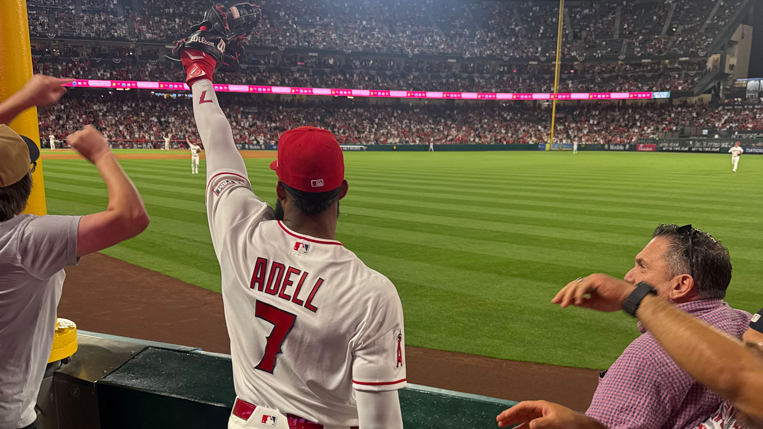 Jo Adell in the stands after his third home run robbery on Saturday