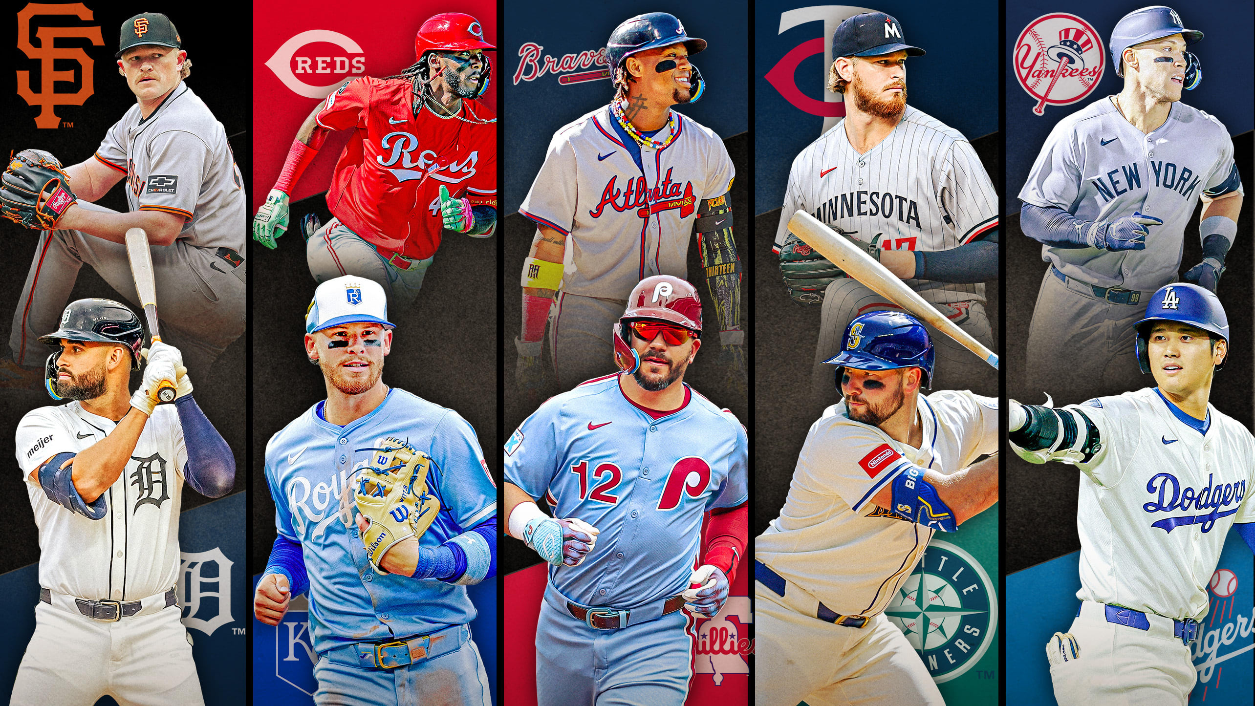 Images of 10 players with their team logos behind them, representing 5 series to watch this week