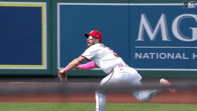 An animated gif of Dylan Crews making a diving catch