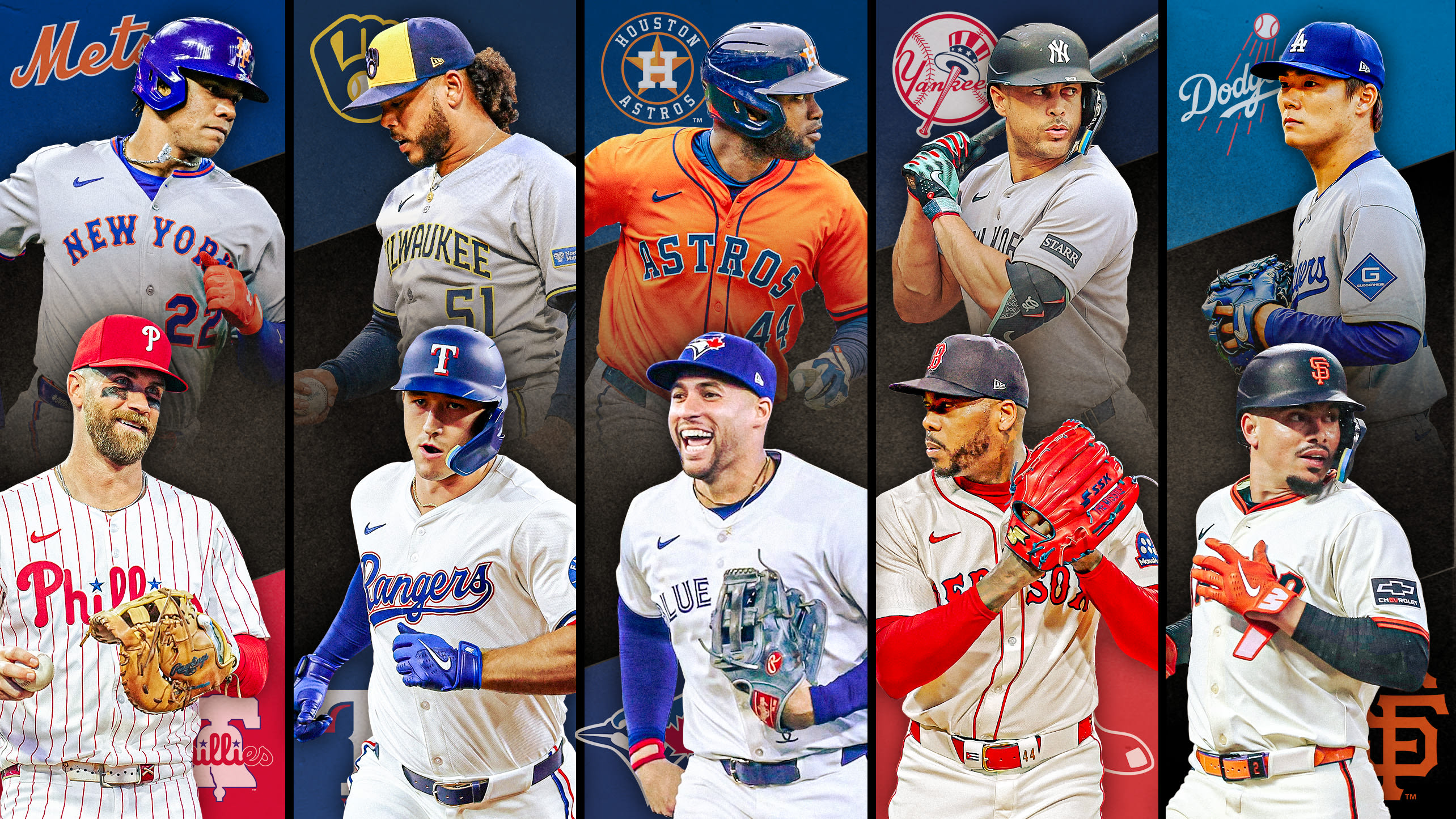Images of 10 players with their team logos behind them, representing 5 series to watch this week