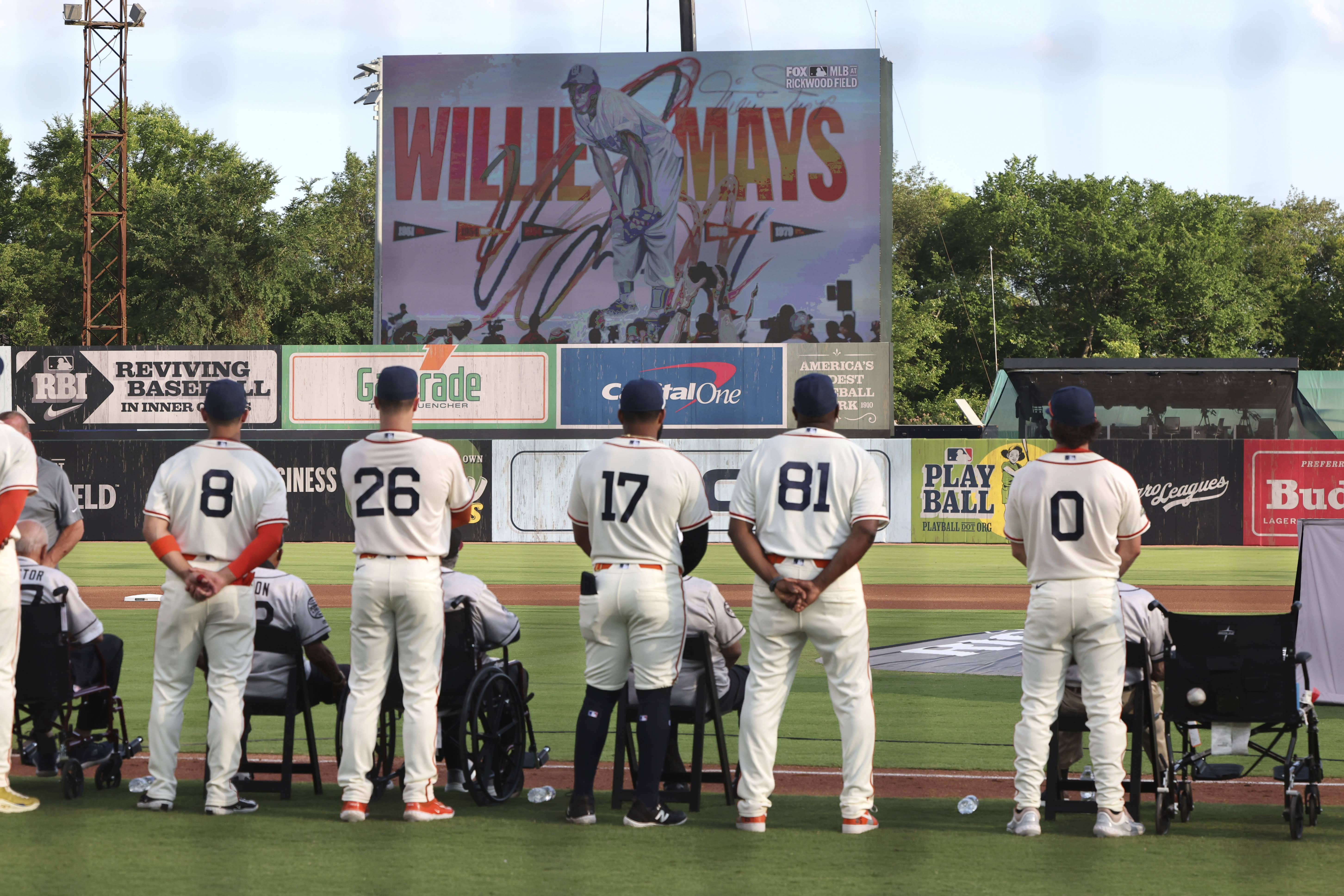 A tribute to Willie Mays before the game at Rickwood Field
