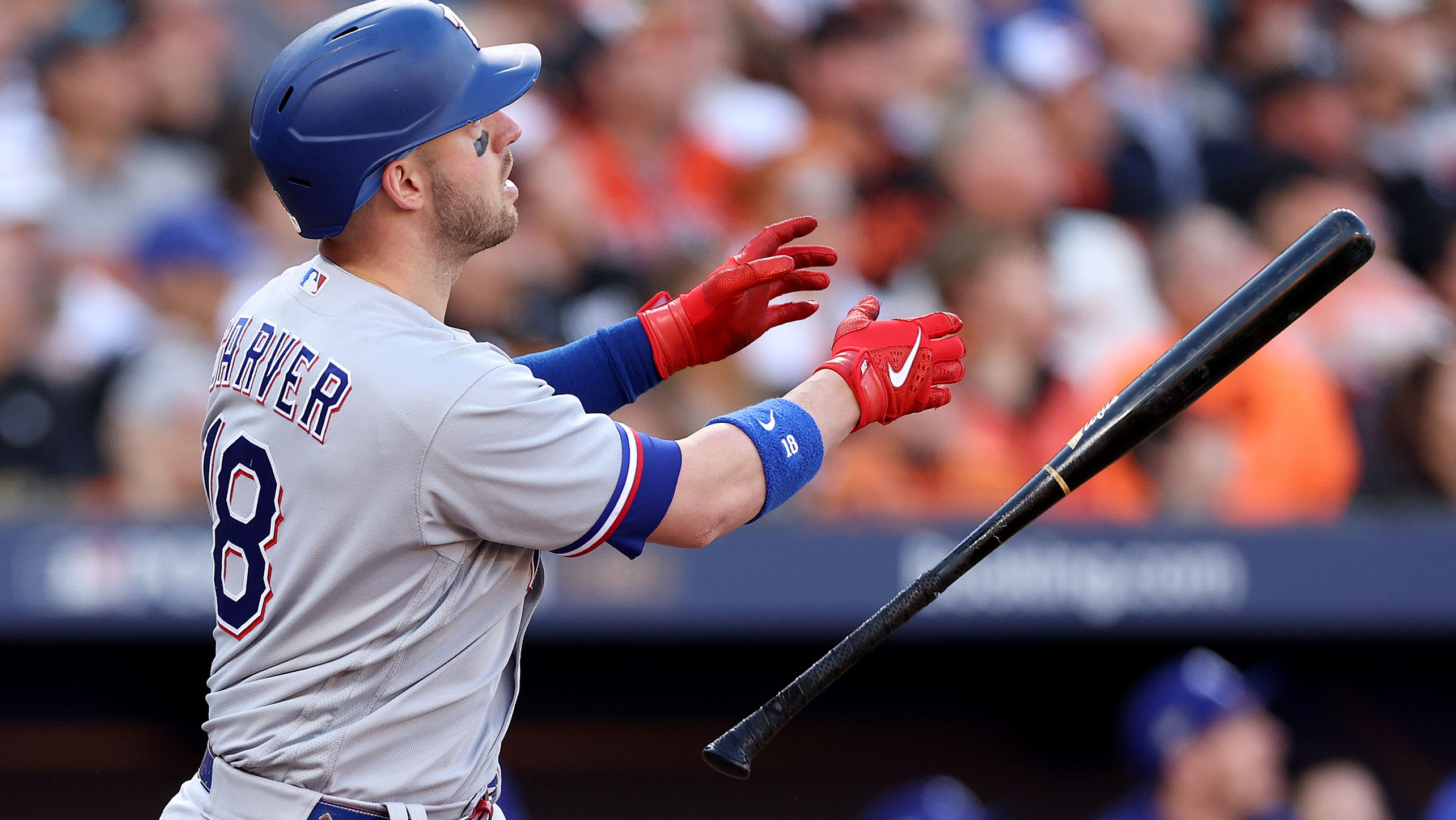 Mitch Garver drops his bat as he watches the flight of his grand slam