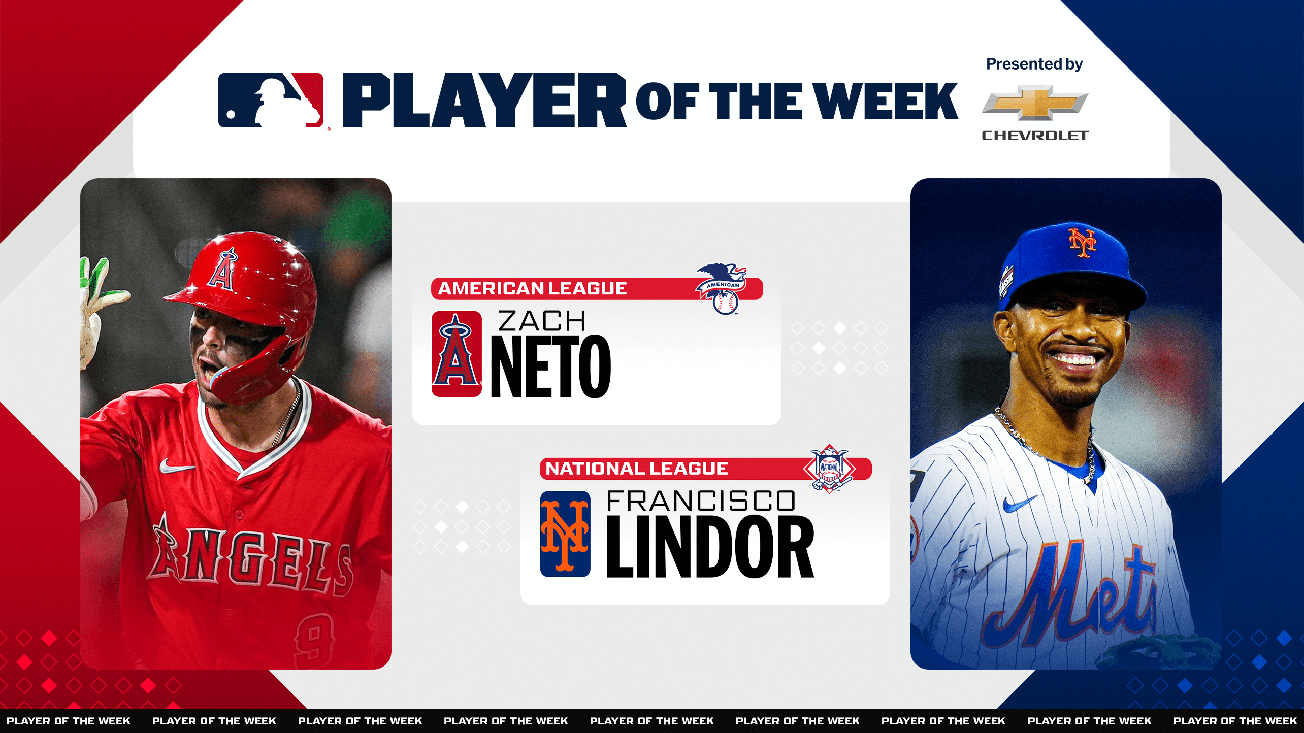 Images of Players of the Week Zach Neto and Francisco Lindor