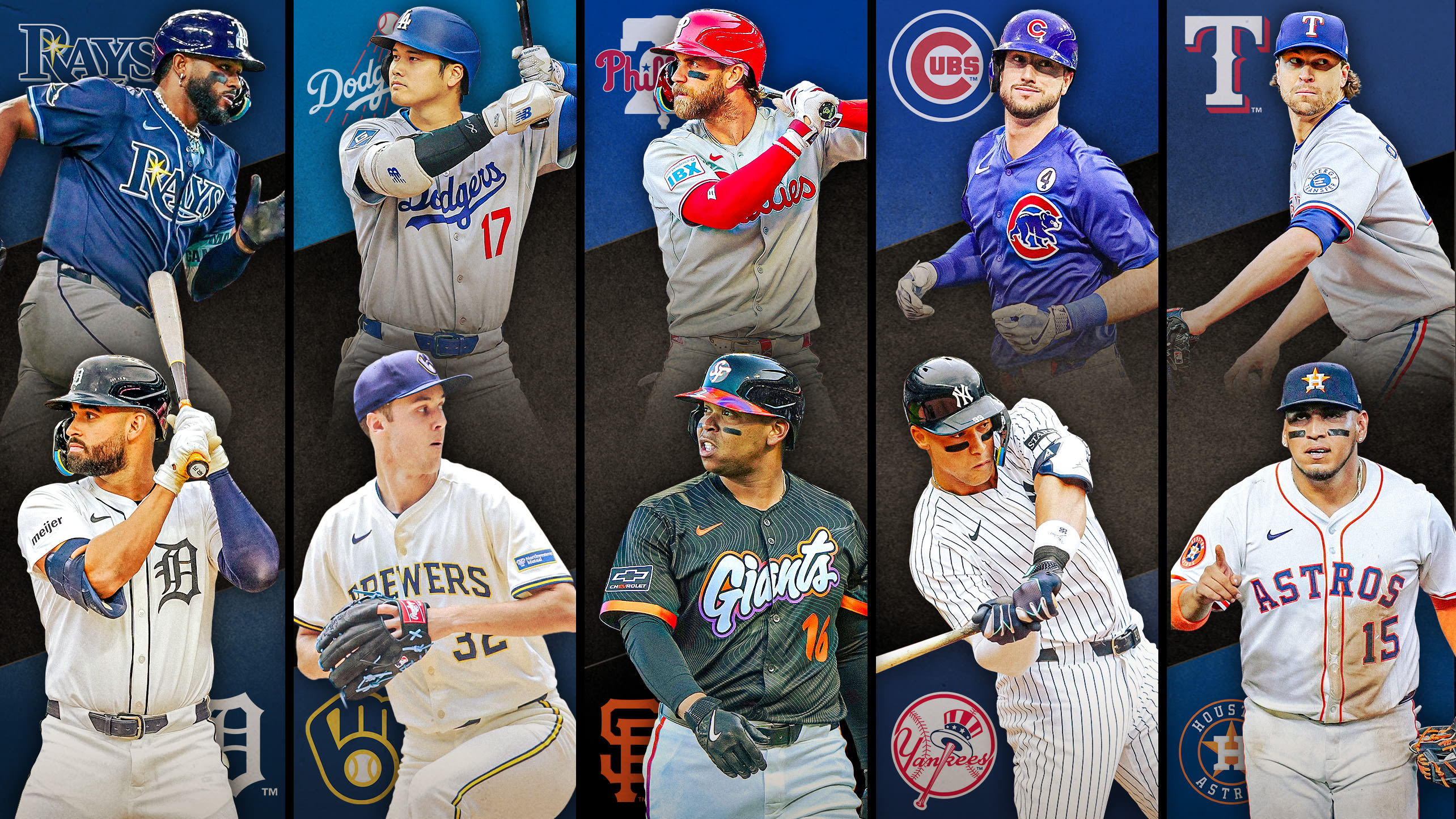 Images of 10 players with their team logos behind them, representing 5 series to watch this week