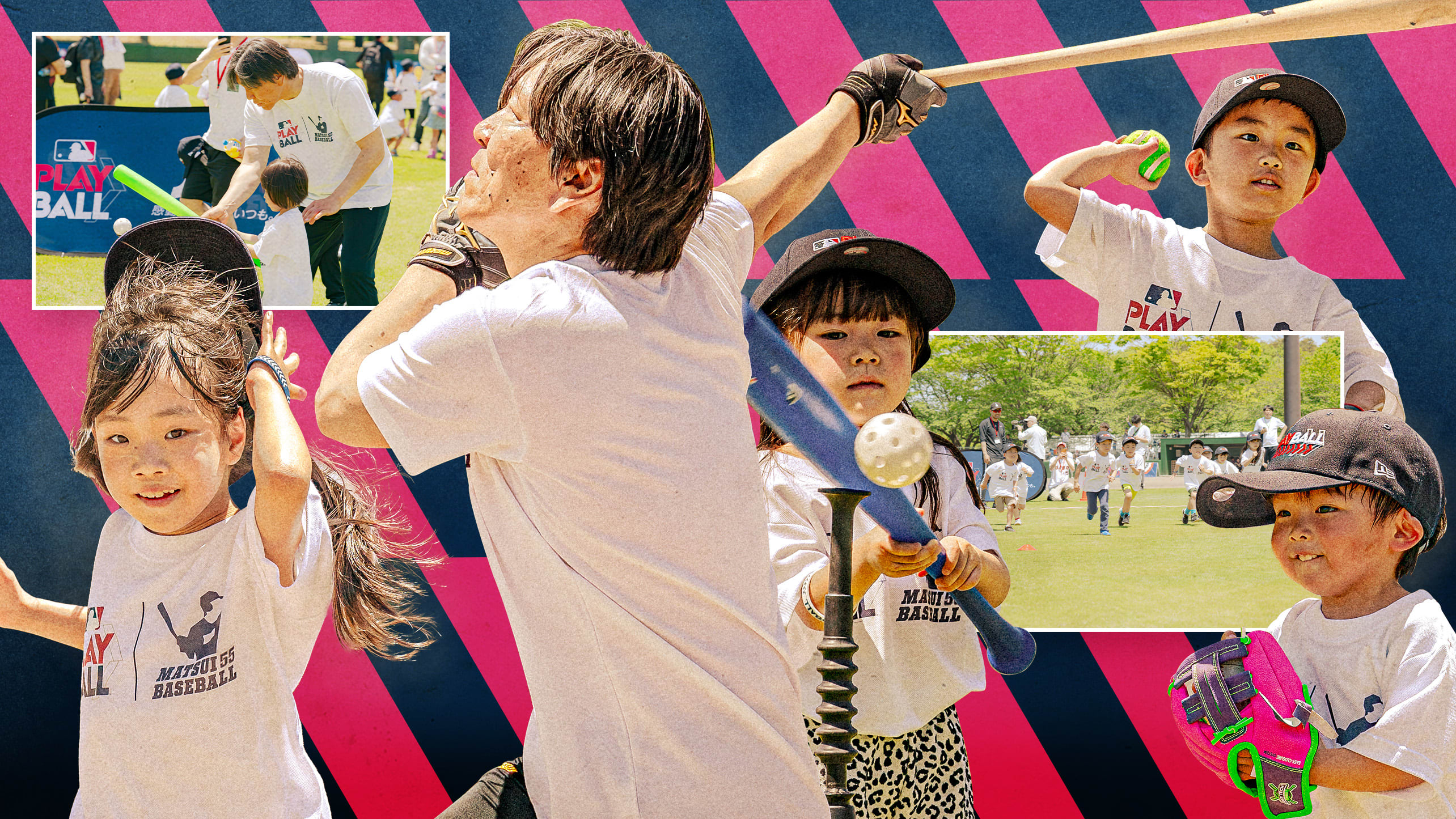 Hideki Matsui takes a swing at a Play Ball event