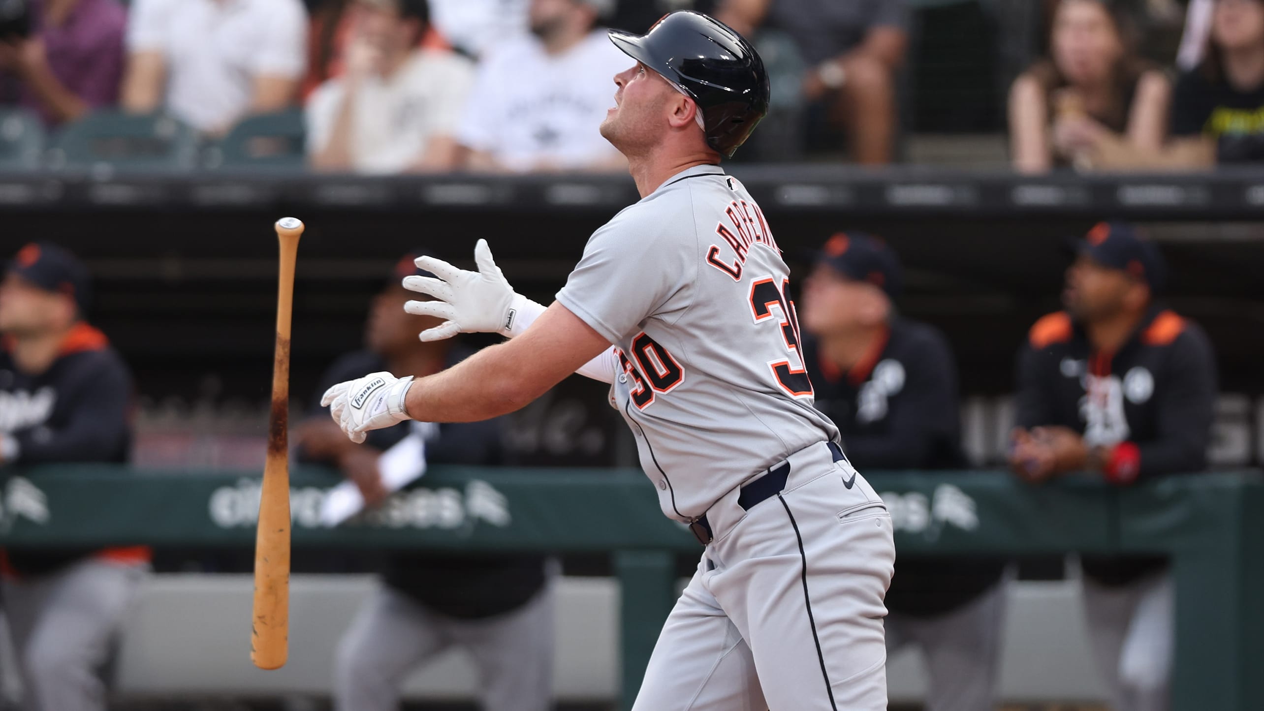 Kerry Carpenter flips his bat