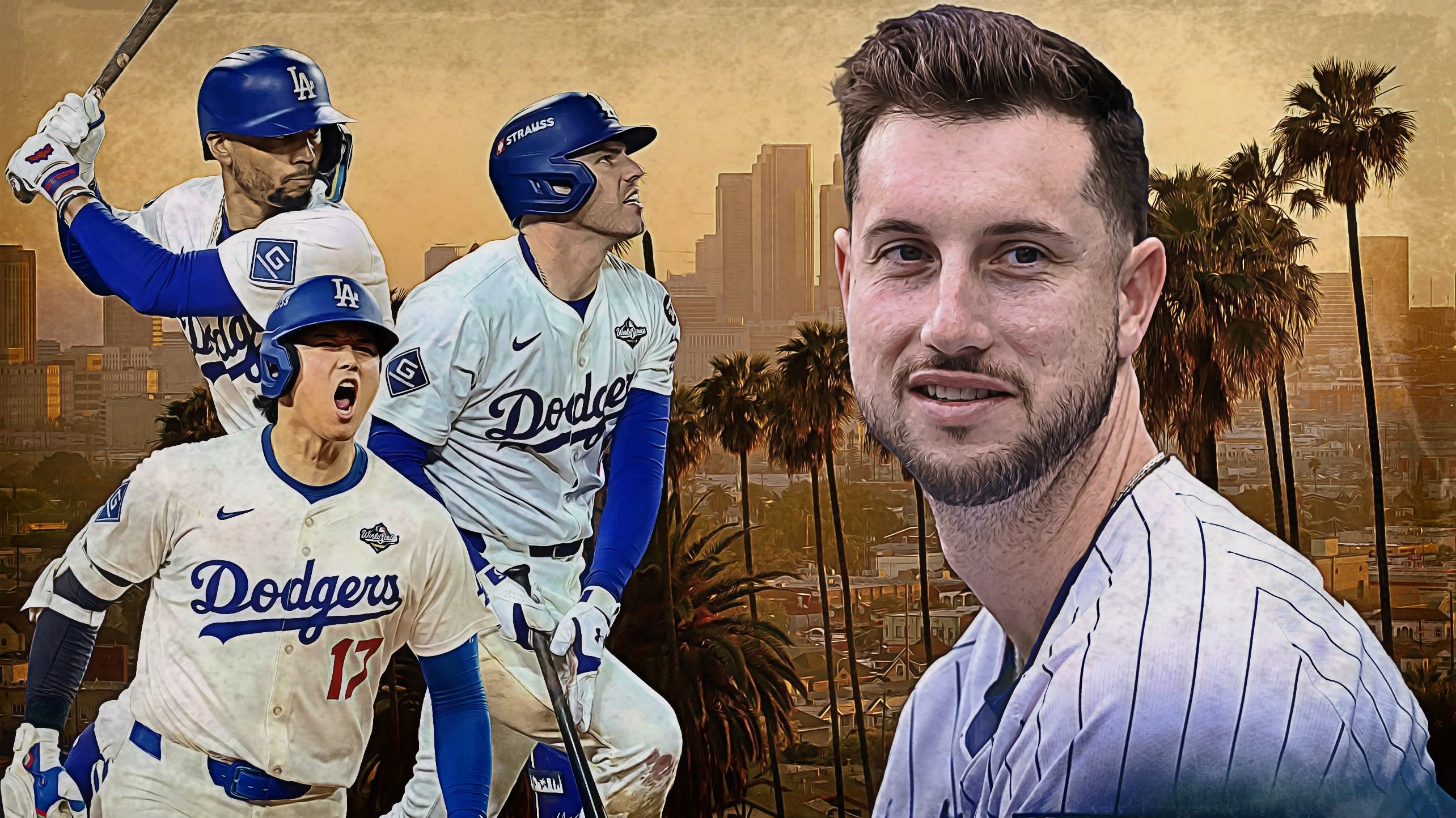 A graphic with photos of Mookie Betts, Shohei Ohtani, Freddie Freeman and Kyle Tucker