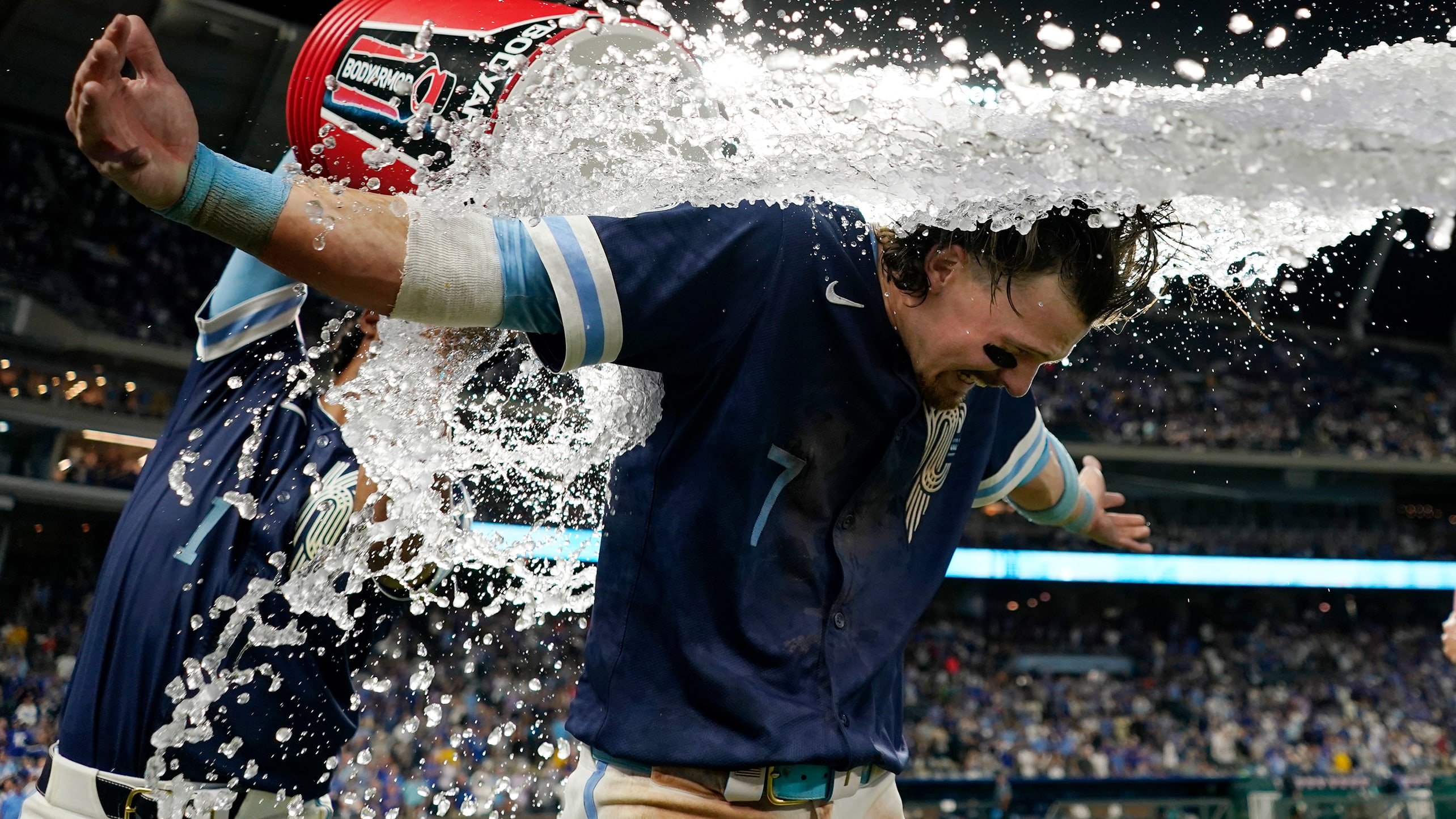 Bobby Witt Jr. is soaked after the game