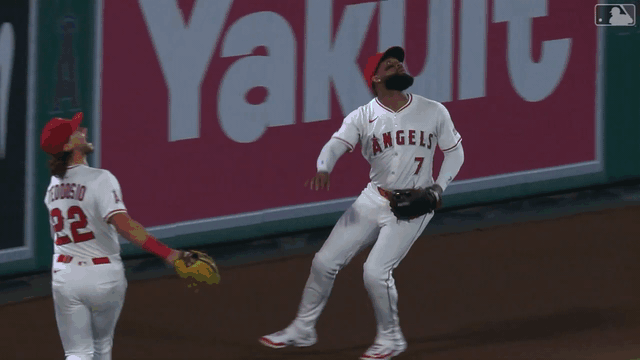 An animated gif of Bryce Teodosio making a leaping catch to rob a home run
