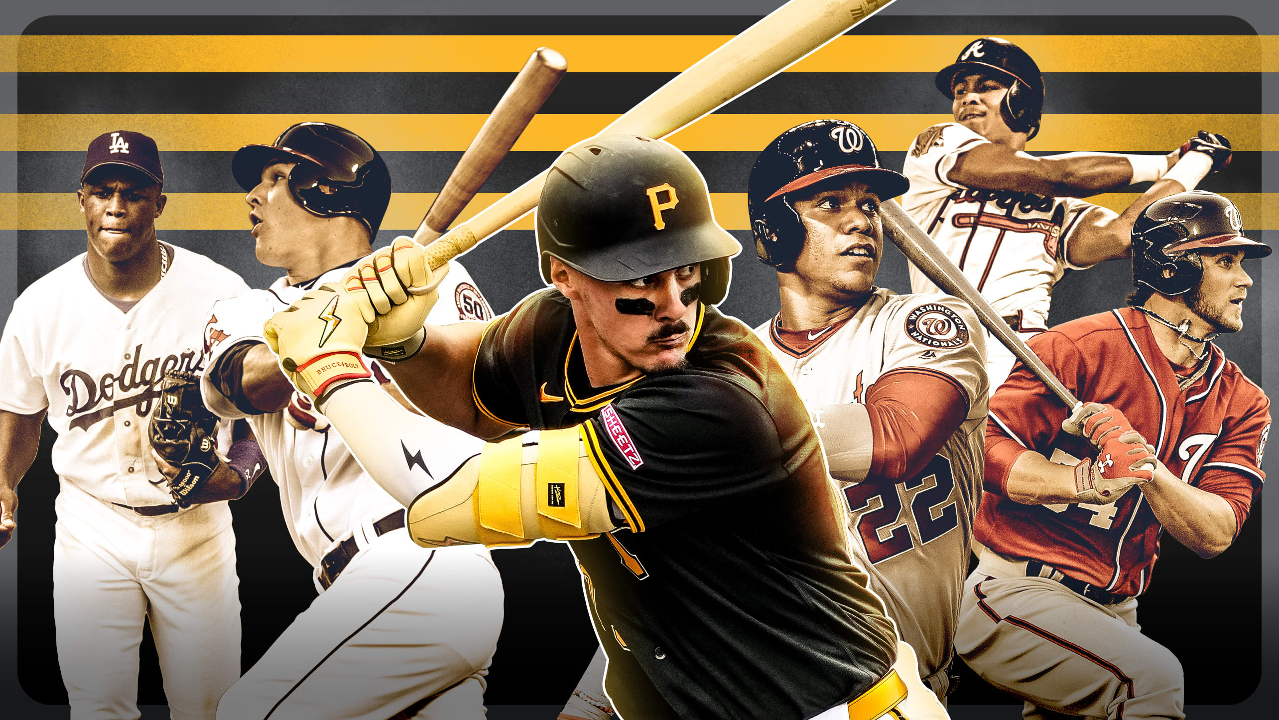 Adrian Beltré, Mike Trout, Konnor Griffin, Juan Soto, Andruw Jones and Bryce Harper