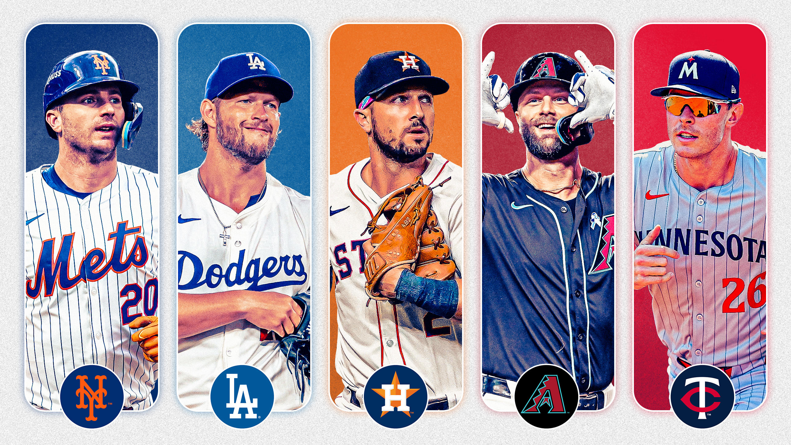 Pete Alonso, Clayton Kershaw, Alex Bregman, Christian Walker and Max Kepler