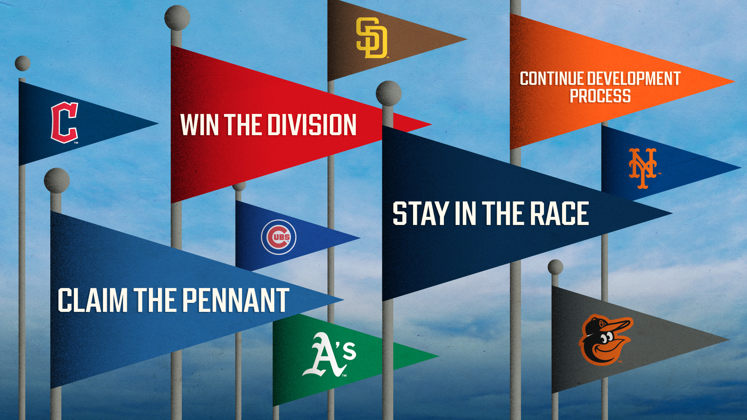 A designed image of pennants featuring team logos and second-half goals