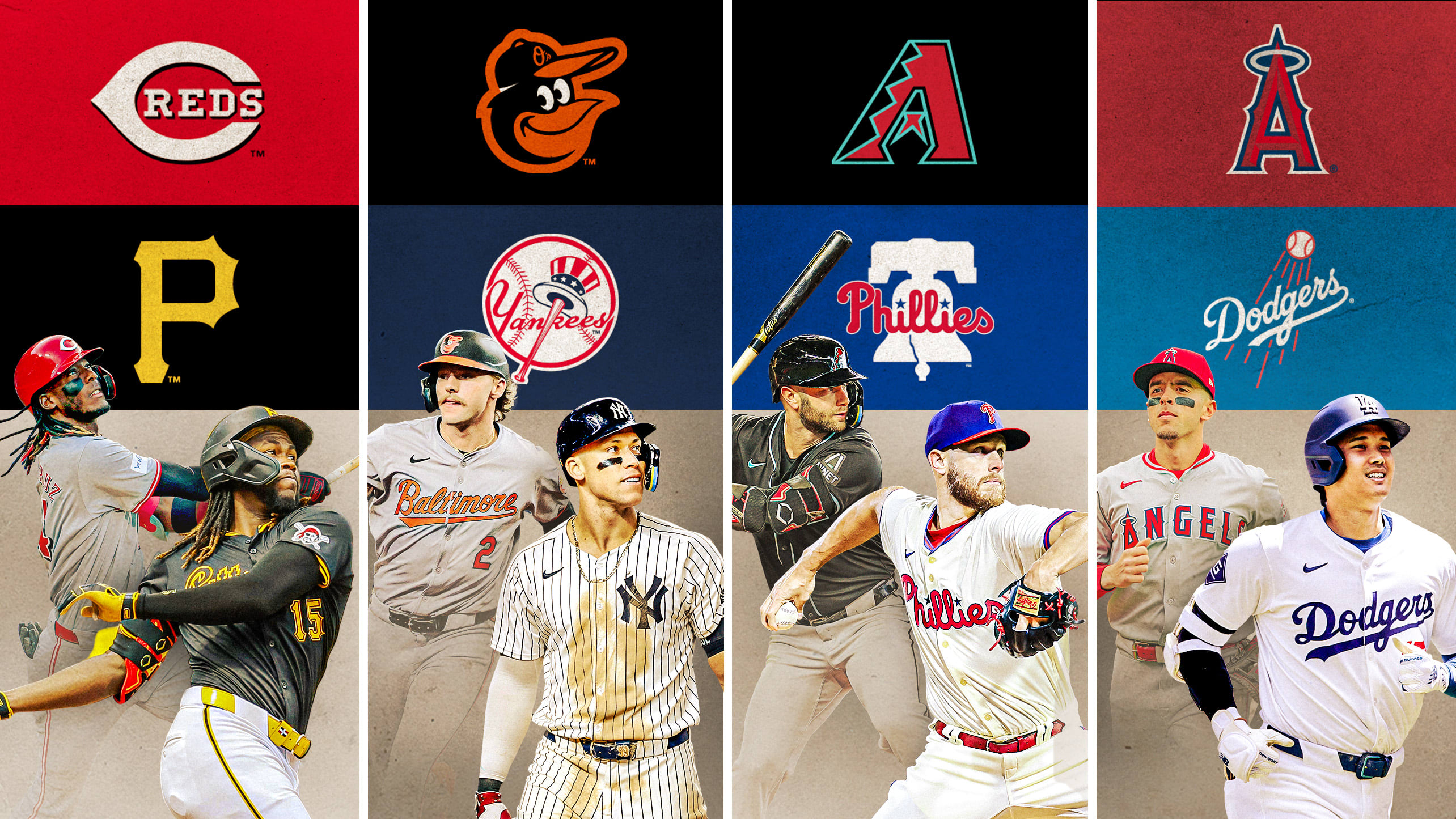 Photos of players with their team logos from four key series this week