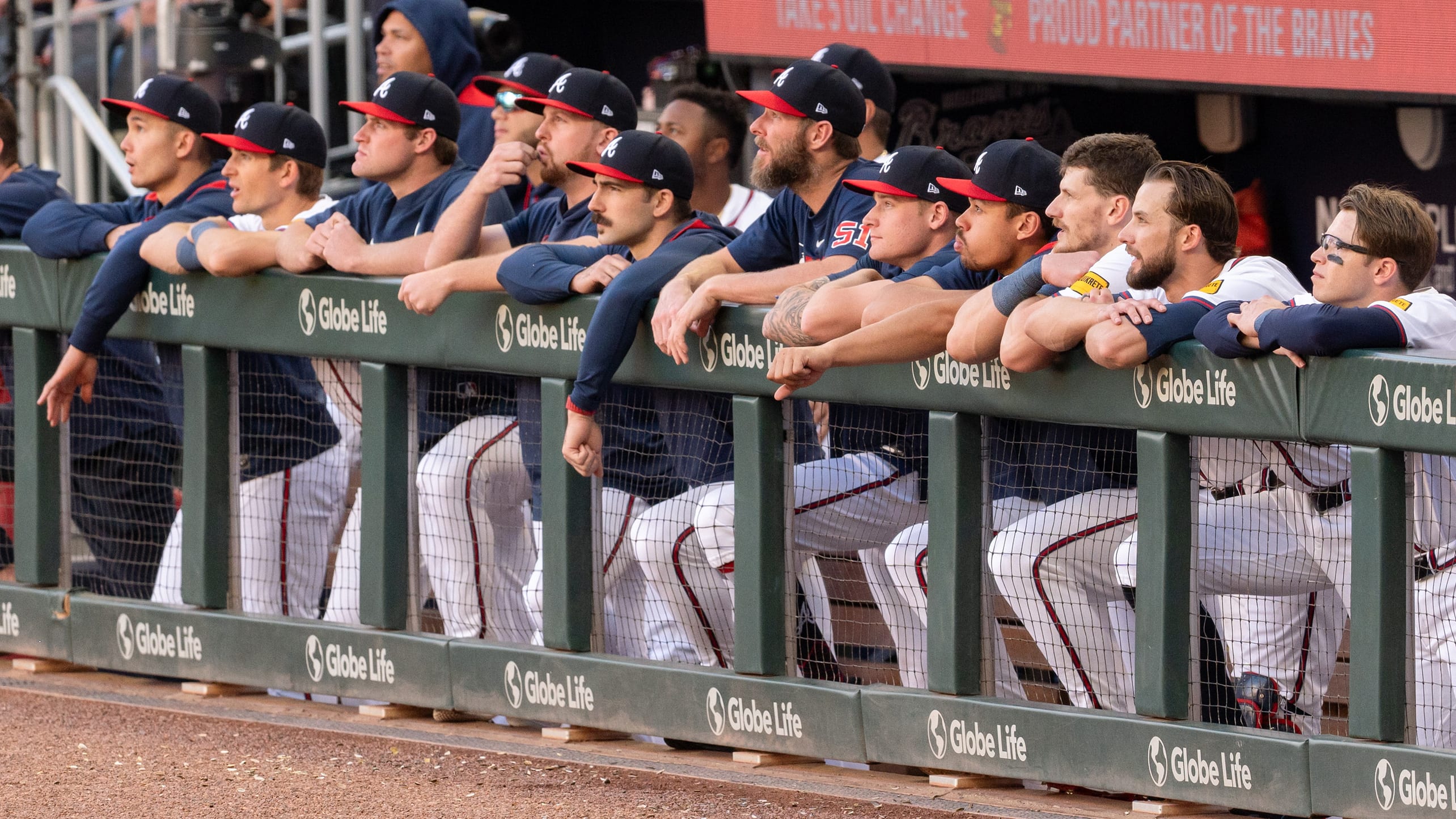 The Braves watch from the dugout