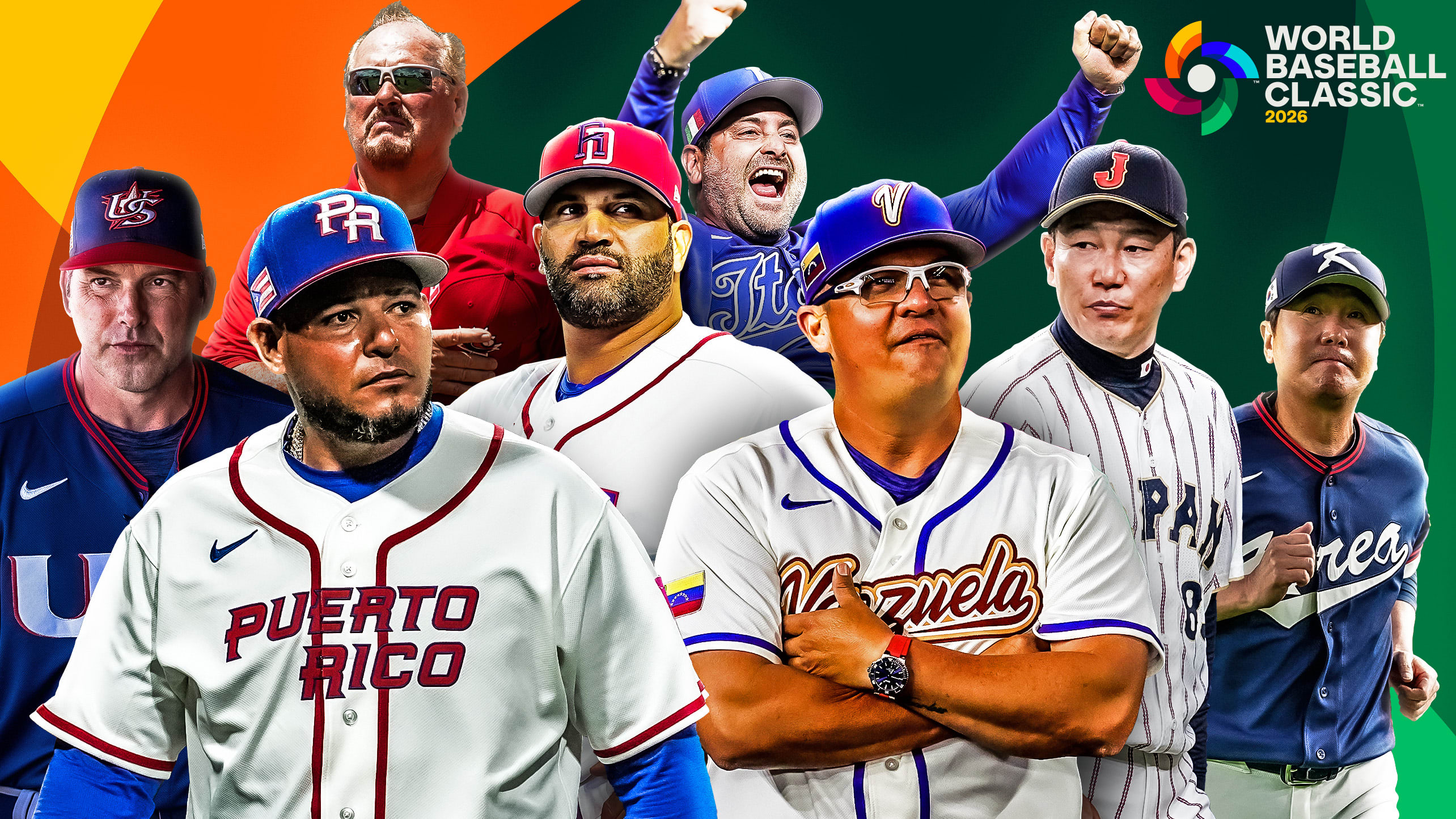 A collage of the 8 managers remaining in the World Baseball Classic