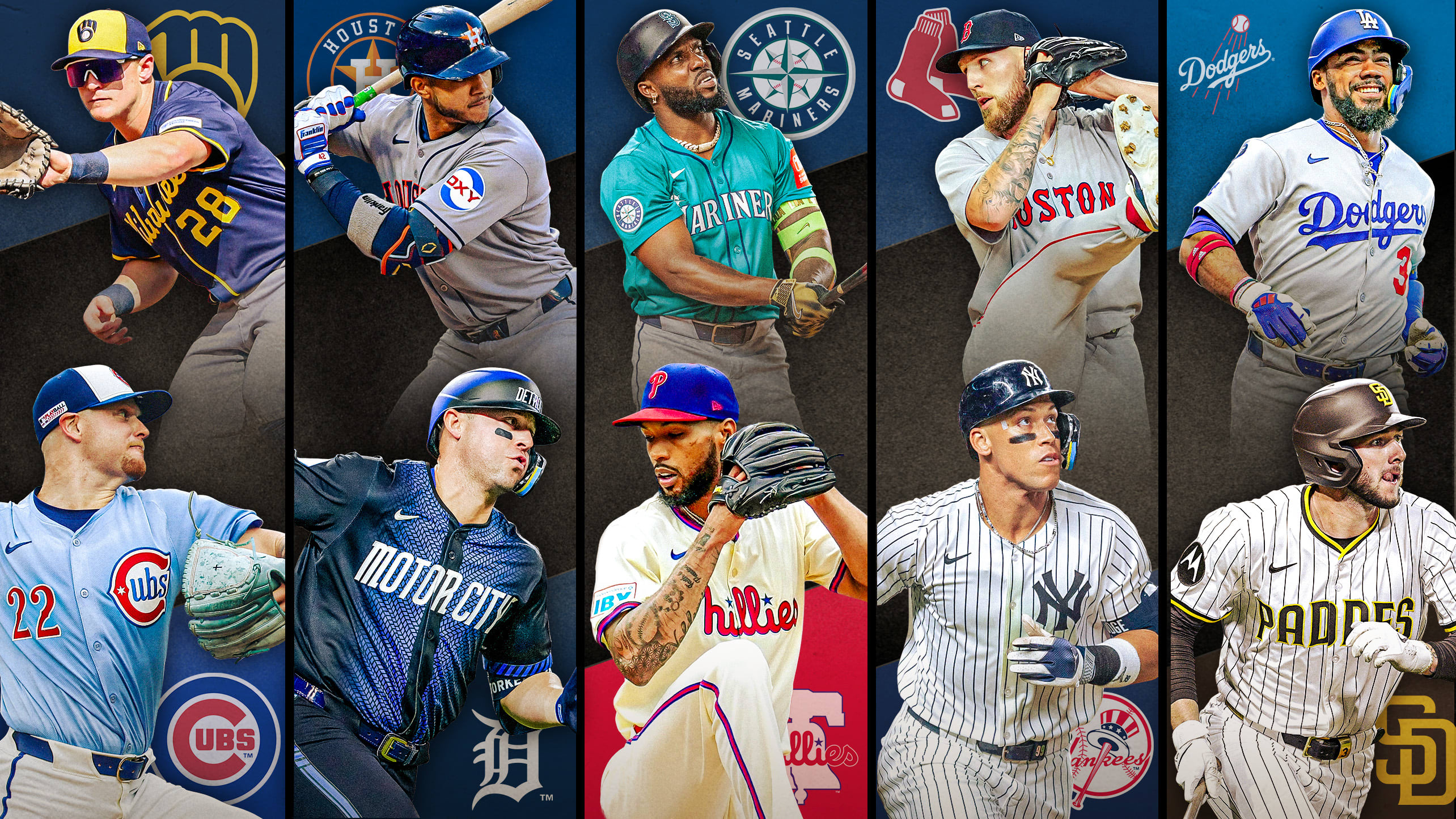 Images of 10 players with their team logos behind them, representing 5 series to watch this week