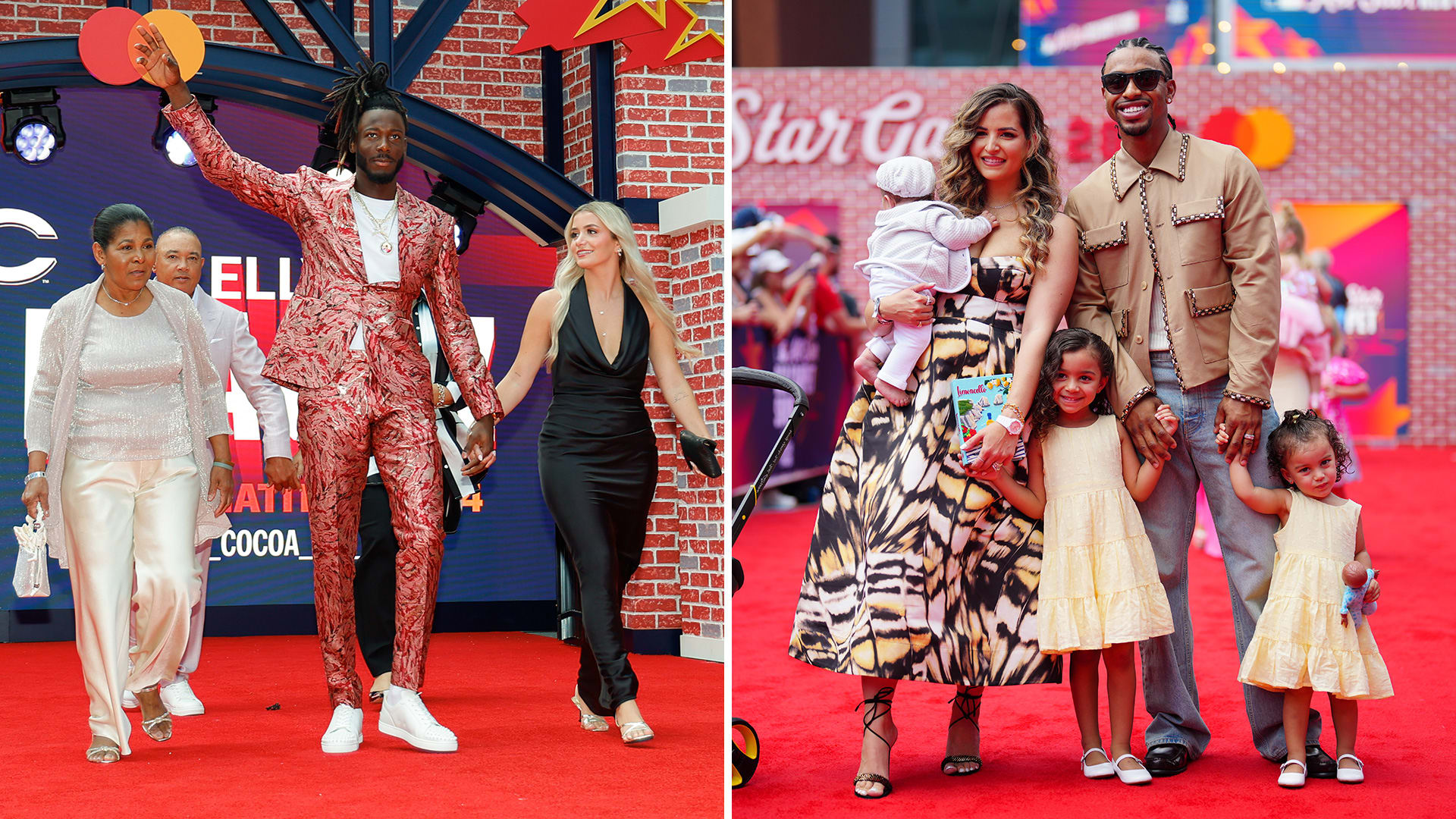 Elly De La Cruz and Francisco Lindor with their families on the red carpet