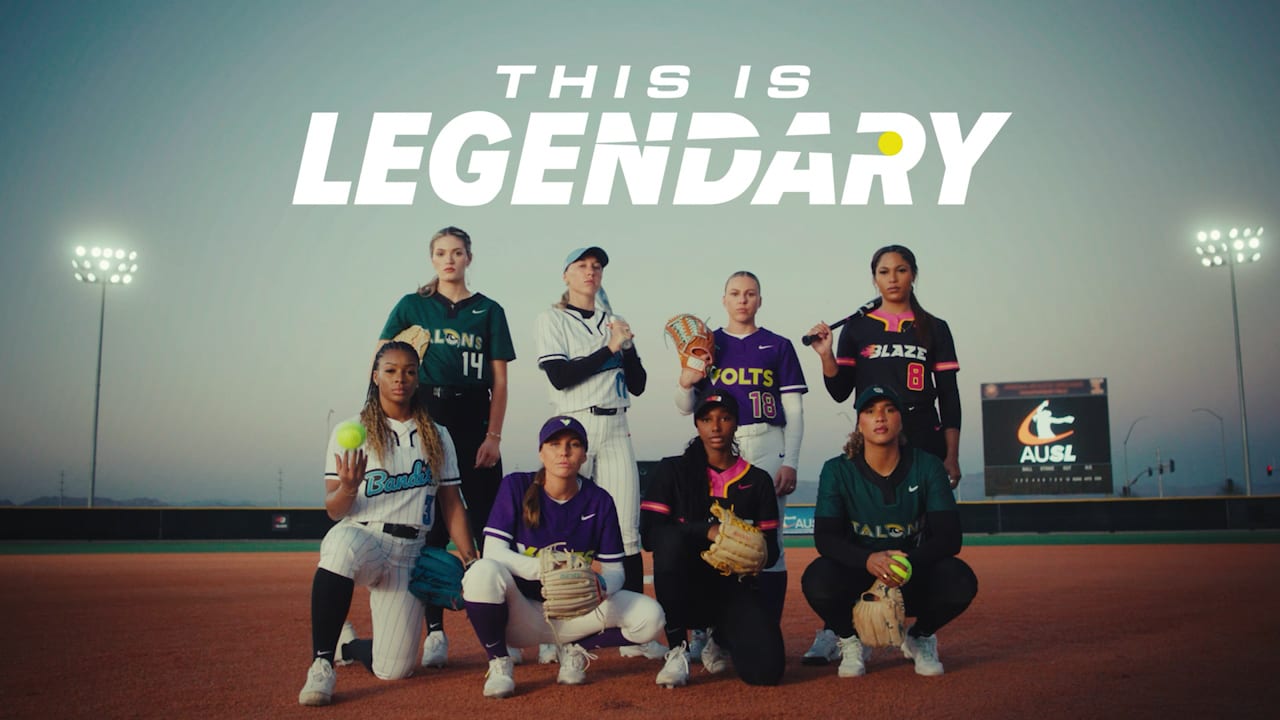 8 softball players in the AUSL pose for a portrait