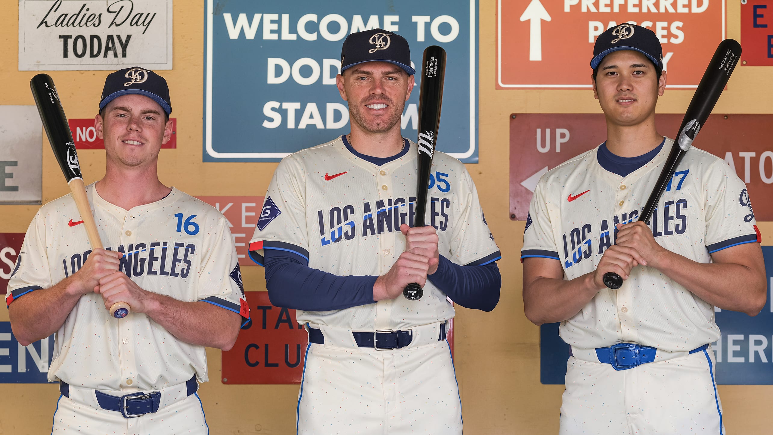 Will Smith, Freddie Freeman and Shohei Ohtani show off the Dodgers' new City Connect uniforms
