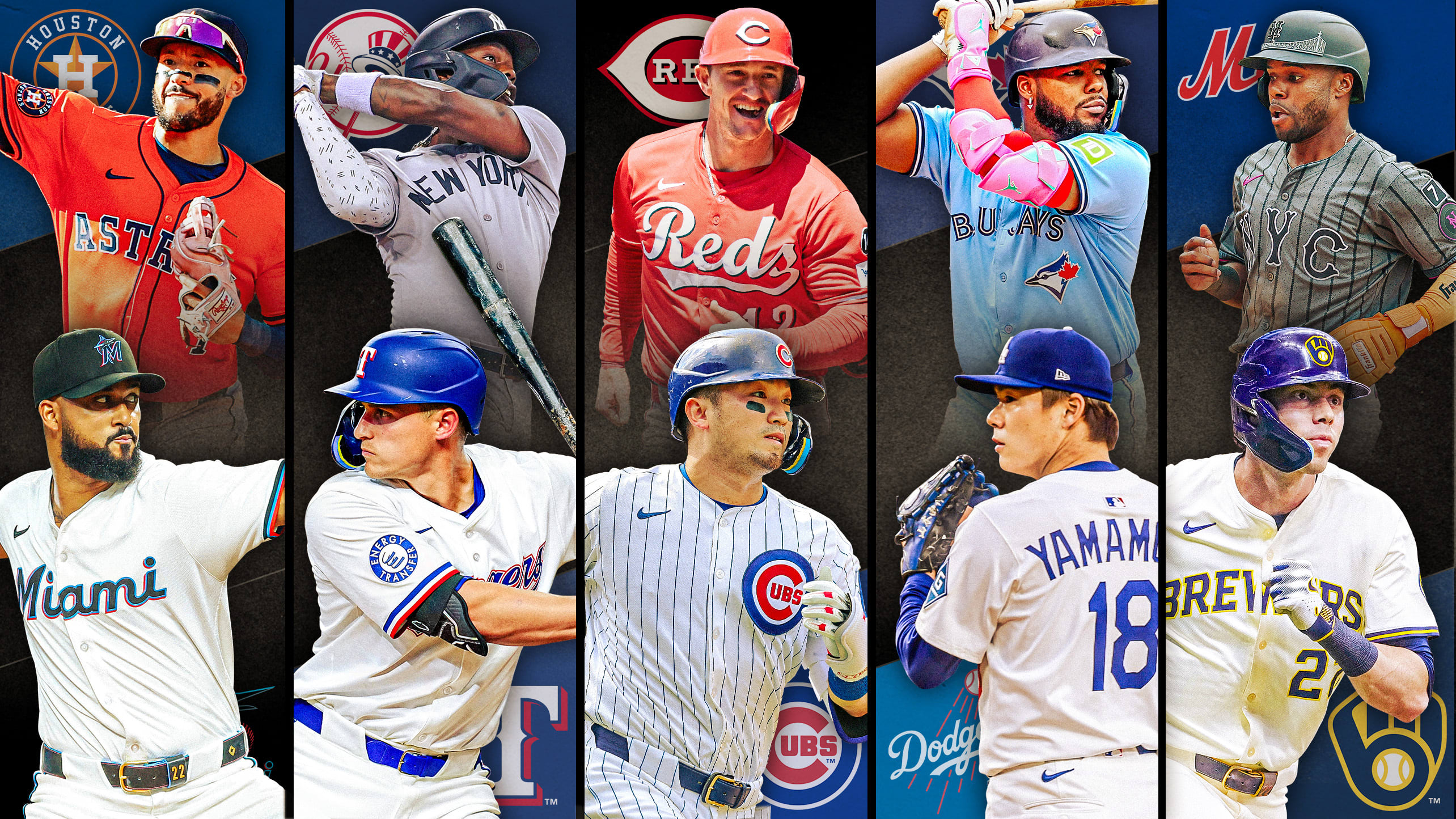 Images of 10 players with their team logos behind them, representing 5 series to watch this week