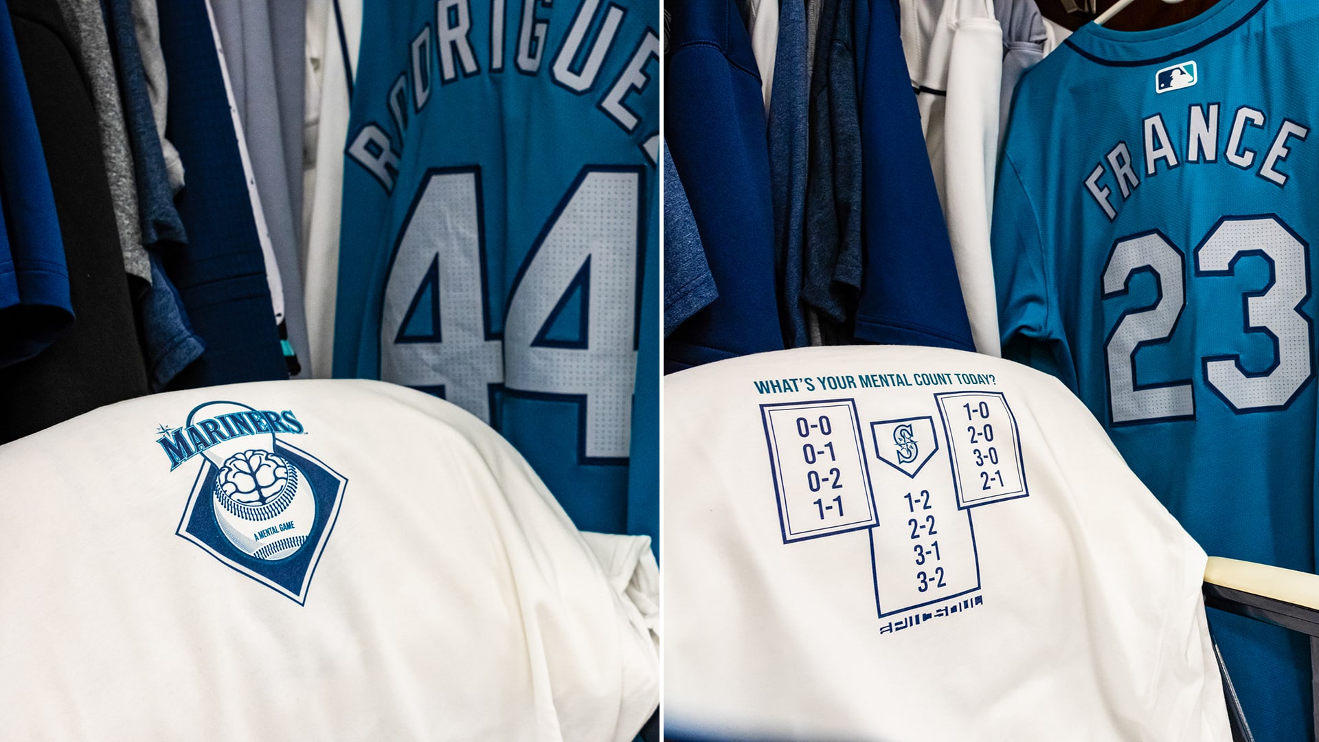 Sam Haggerty's apparel line includes a Mariners T-shirt