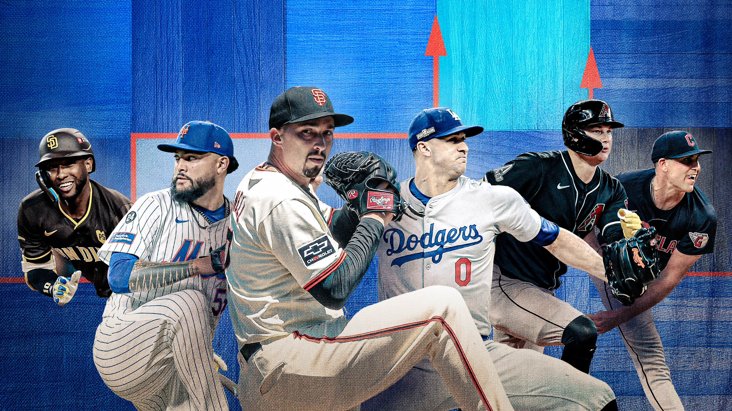 An image featuring Jurickson Profar, Sean Manaea, Blake Snell, Jack Flaherty, Joc Pederson and Matthew Boyd