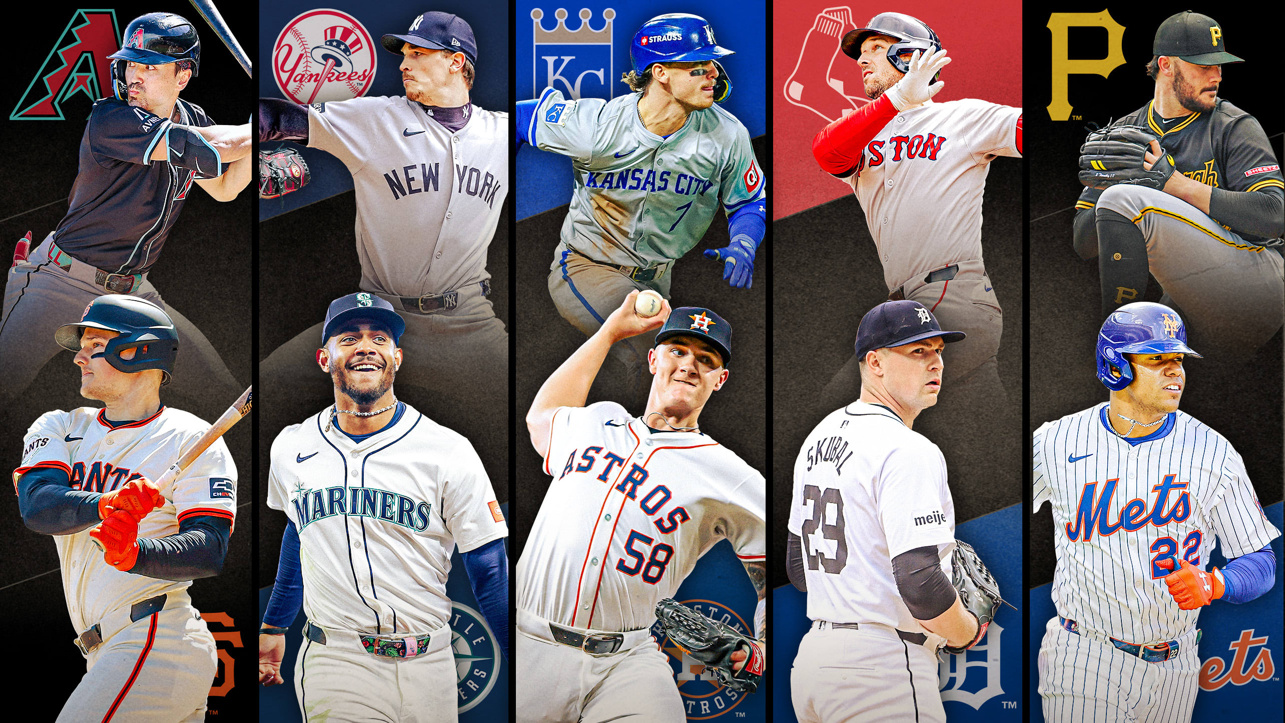 Images of 10 players with their team logos behind them, representing 5 series to watch this week