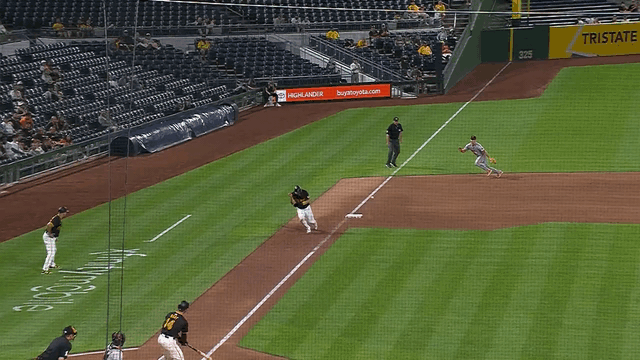 Matt Chapman knocks down a smash on the foul line, then picks it up and throws to first
