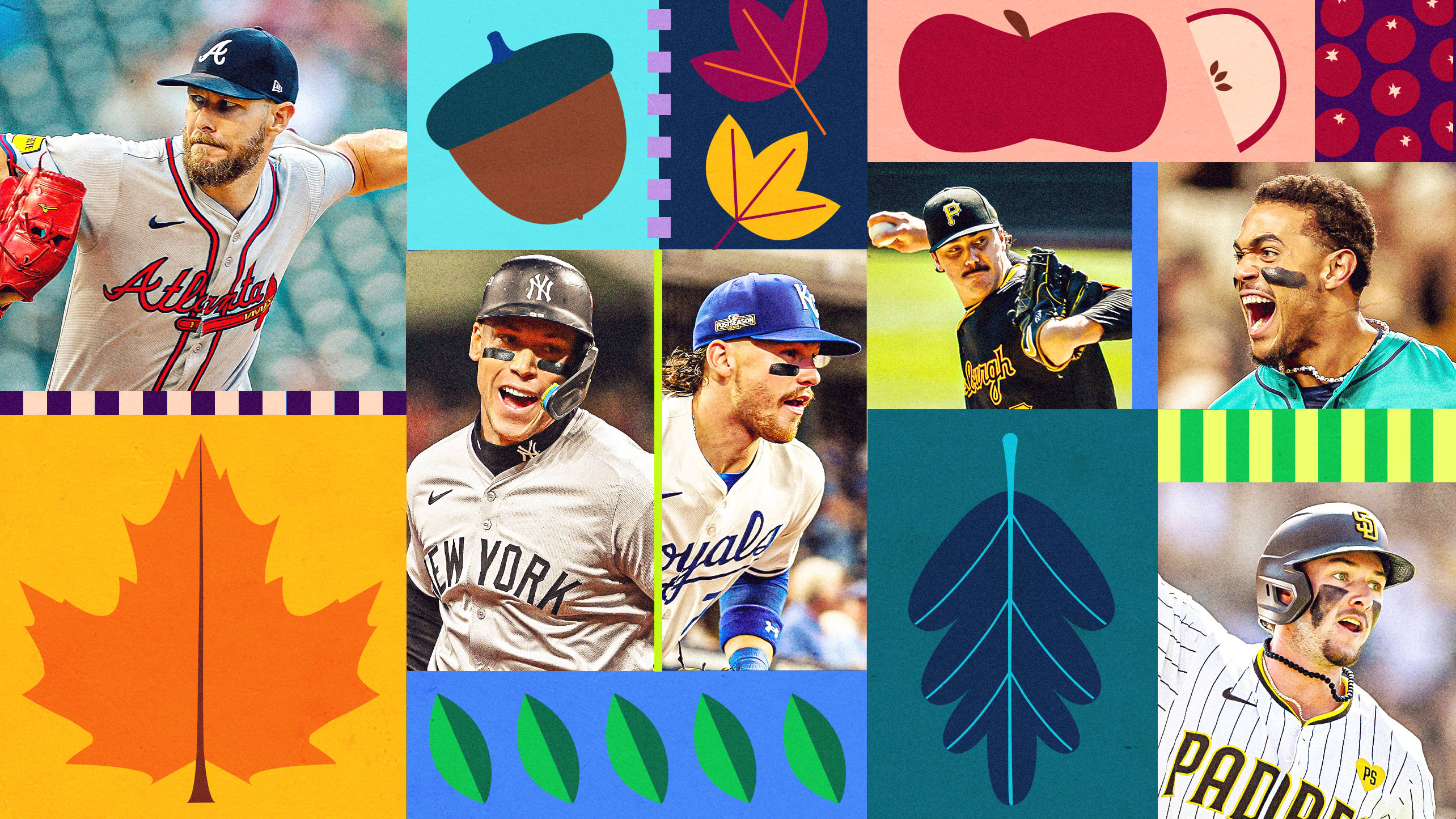 Thanksgiving-themed images mixed with photos of six players