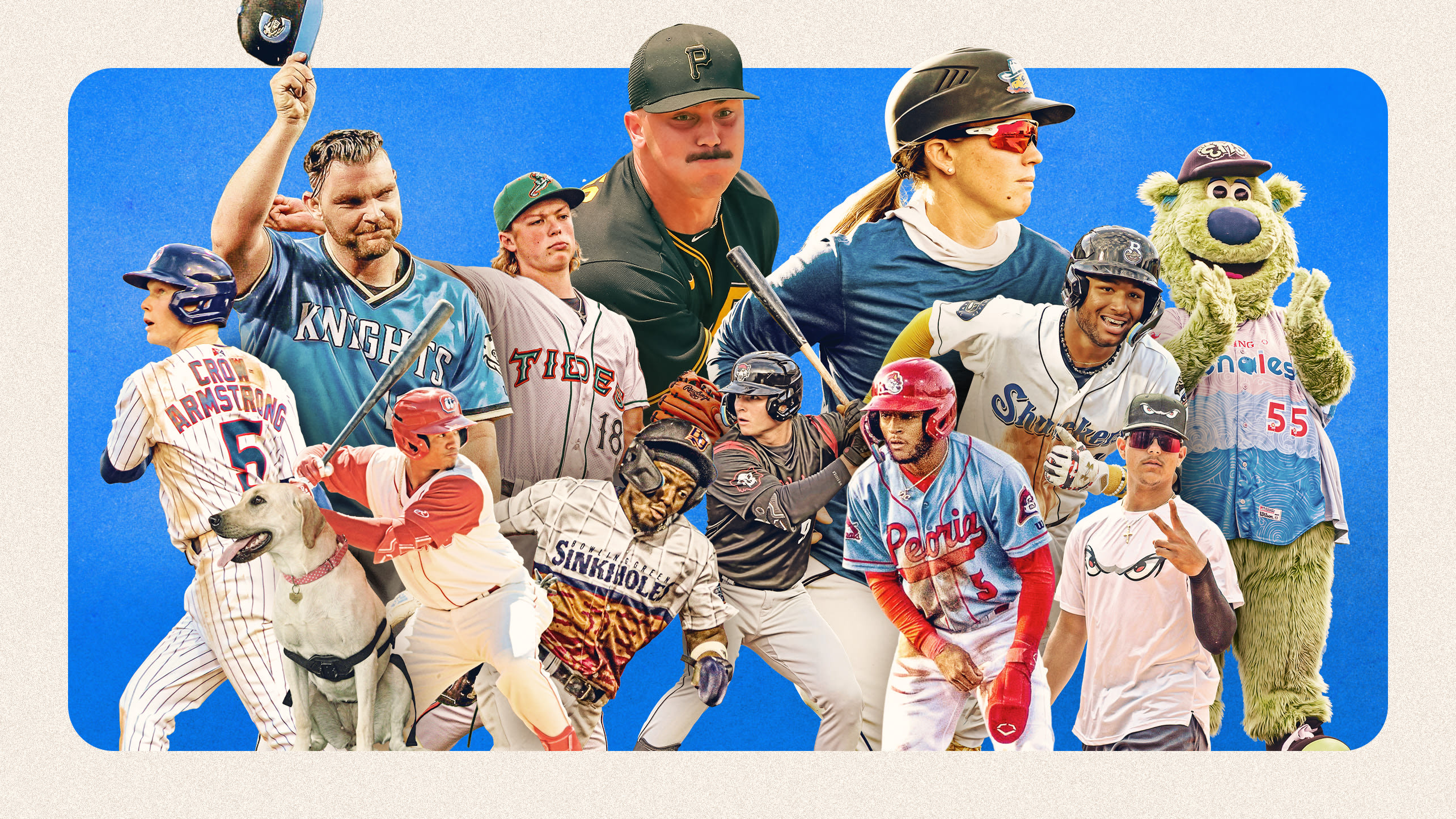 A collage of images from the 2023 Minor League Baseball season