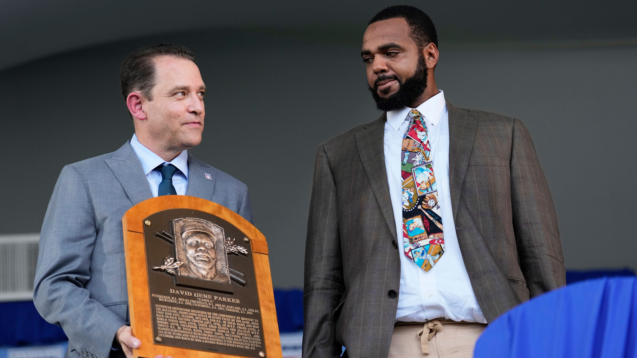 Hall of Fame president Josh Rawitch with Dave Parker's son David Parker II