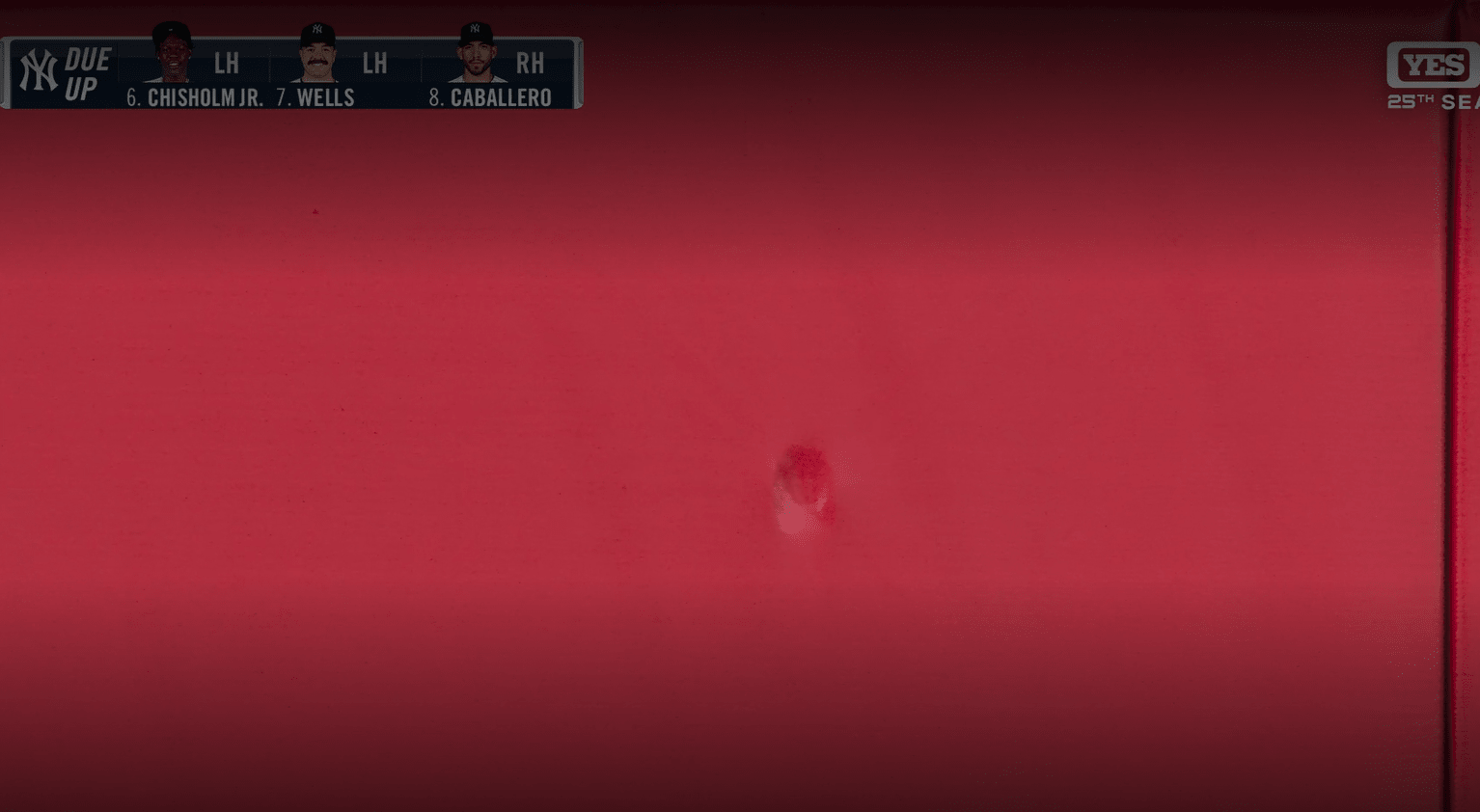 A dent in the outfield wall at Yankee Stadium