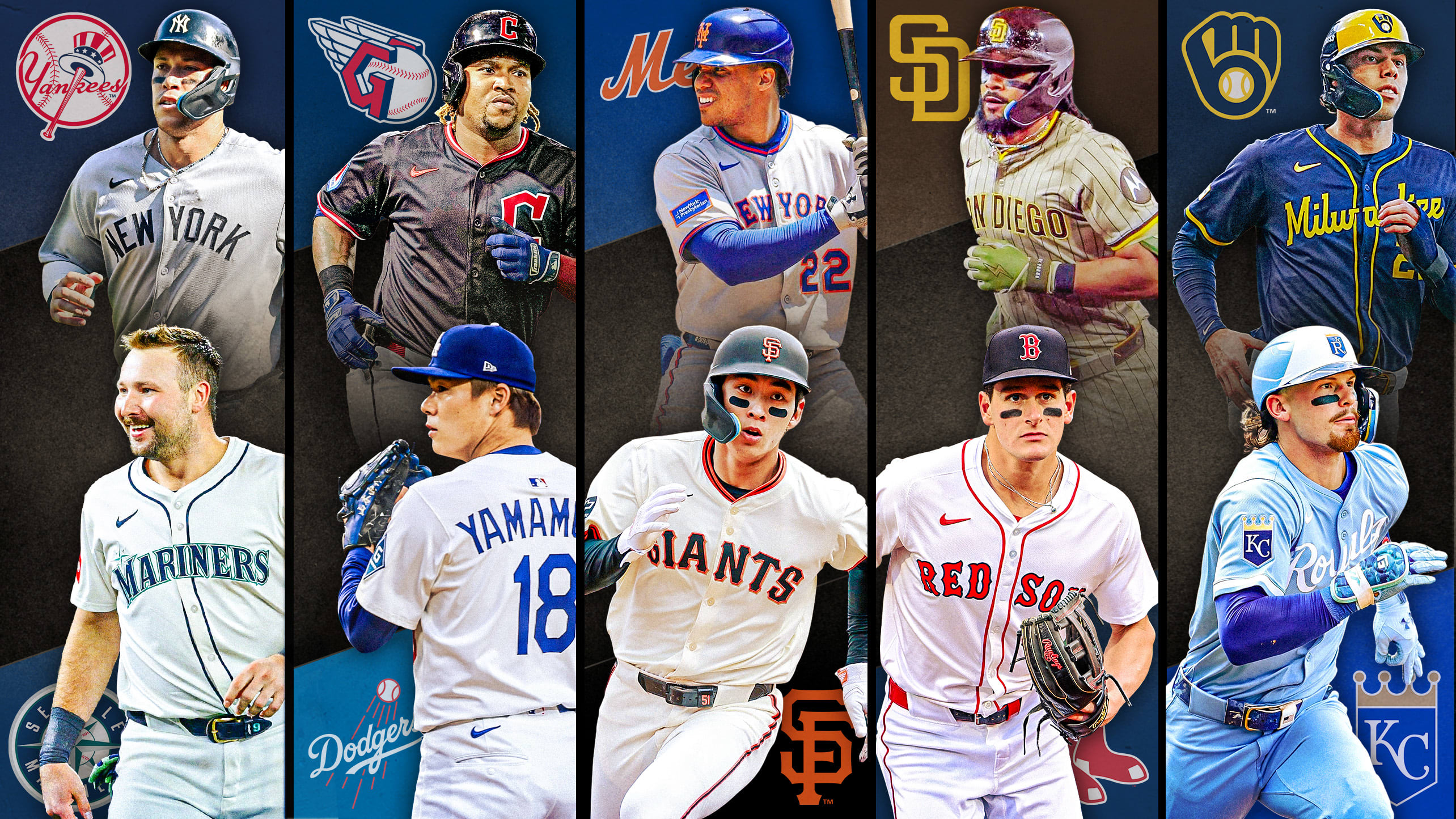 Images of 10 players with their team logos behind them, representing 5 series to watch this week