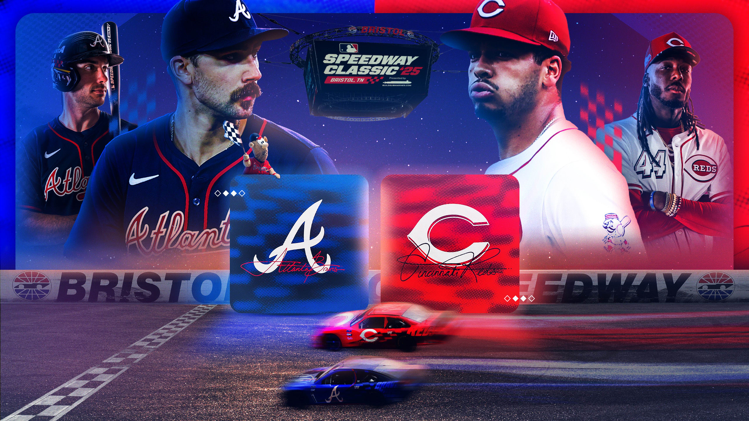 The Braves and Reds will play at Tennessee's Bristol Motor Speedway tonight