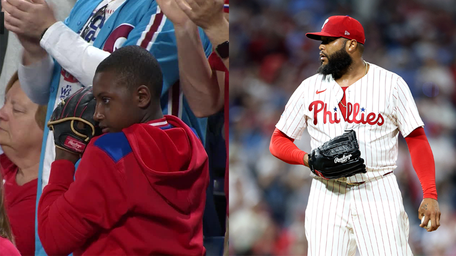 12-year-old Prince Bailey side-by-side with Phillies reliever José Alvarado