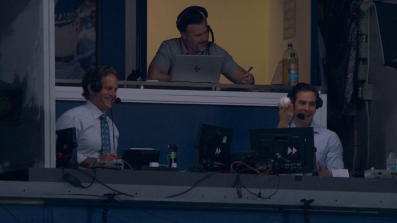 Foul ball gets into Dodgers broadcast booth