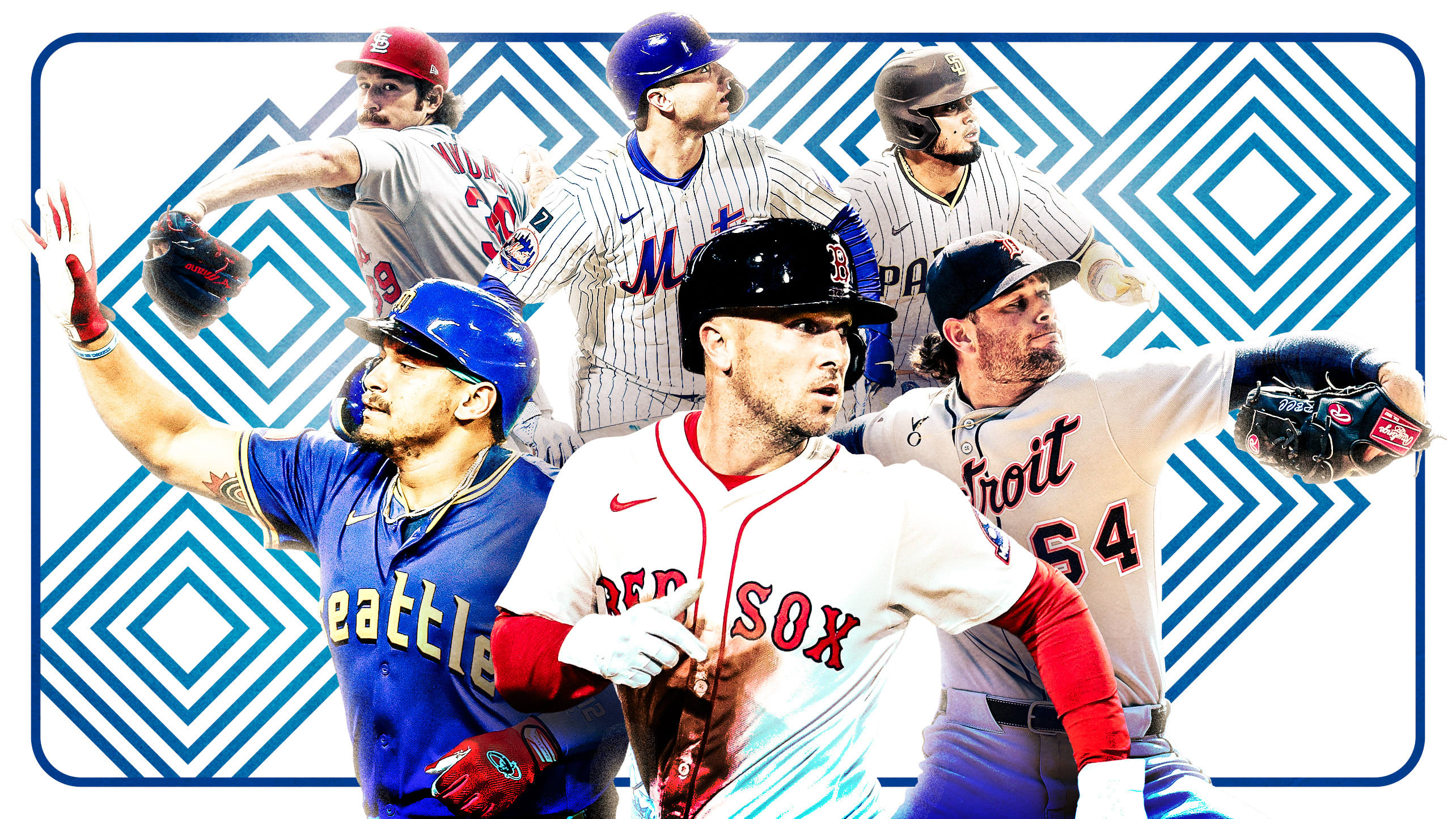 Miles Mikolas, Pete Alonso, Luis Arraez, Josh Naylor, Alex Bregman and Kyle Finnegan