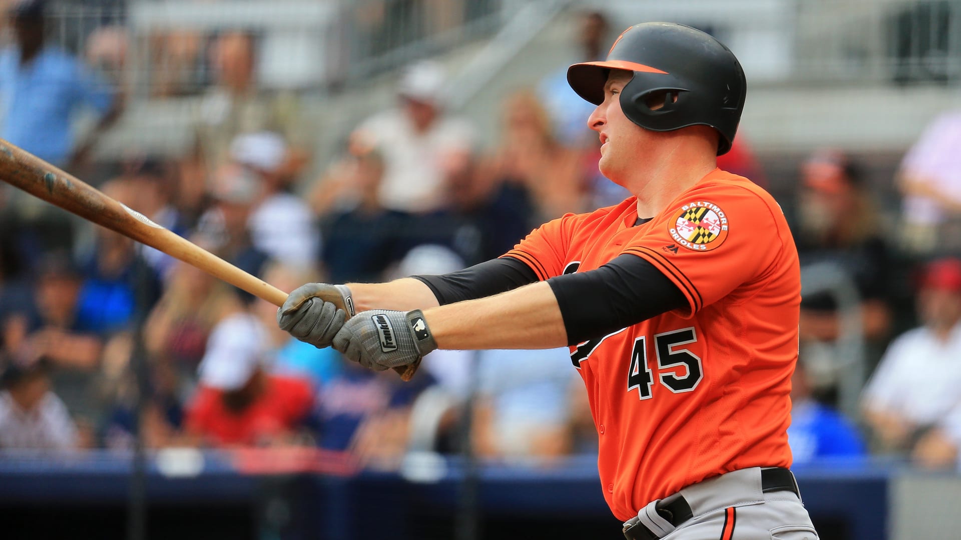 Mark Trumbo follows through on a swing