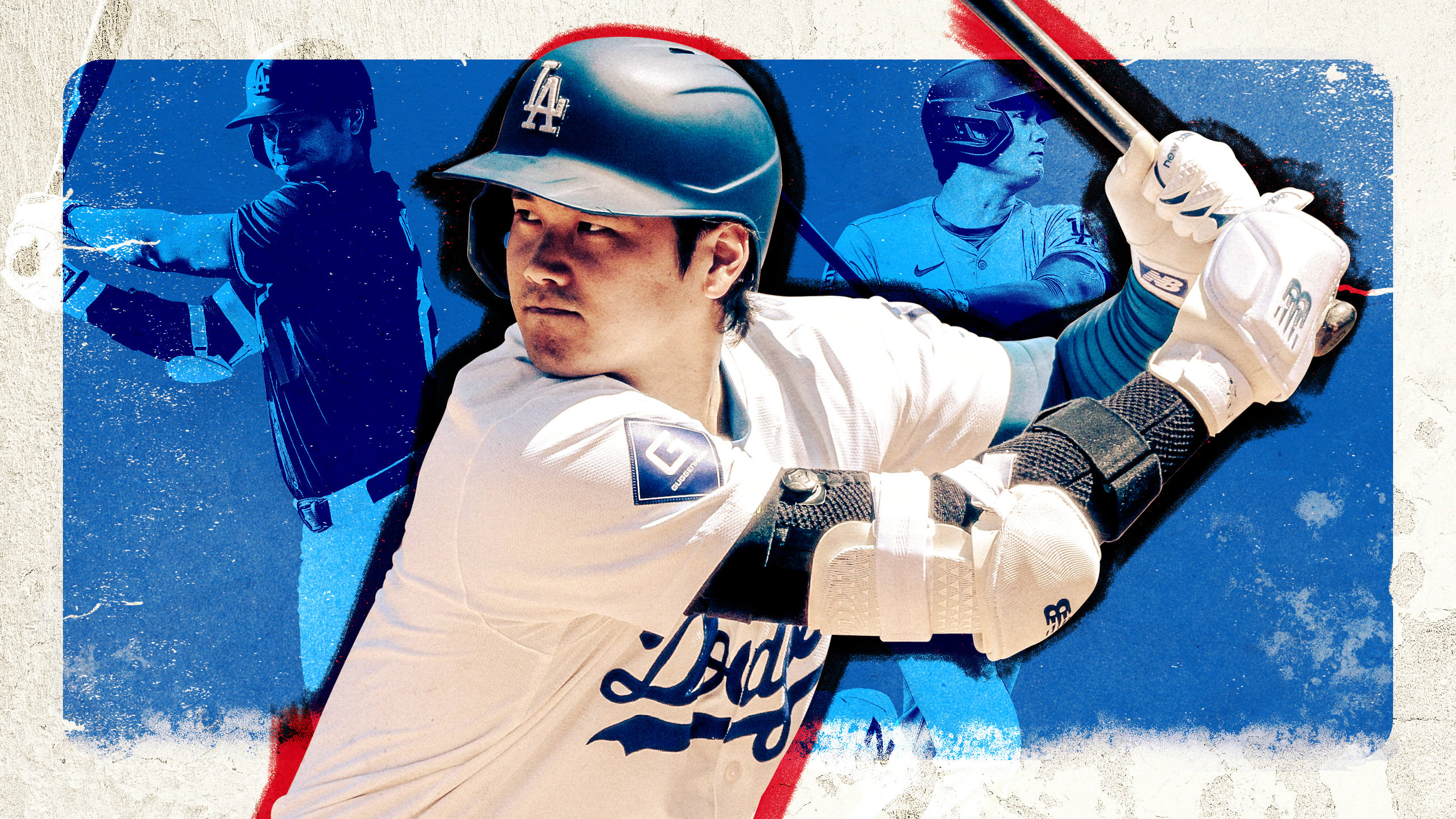 Three images of Shohei Ohtani batting