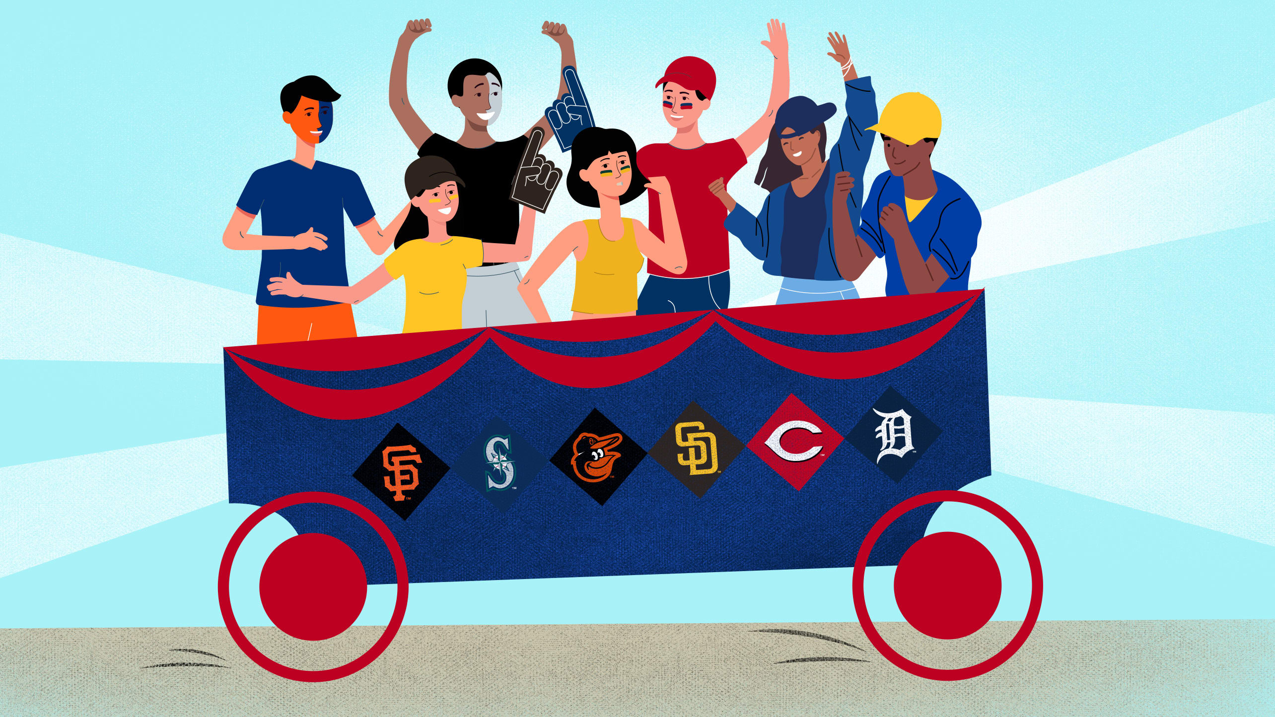 Designed image of fans on a bandwagon